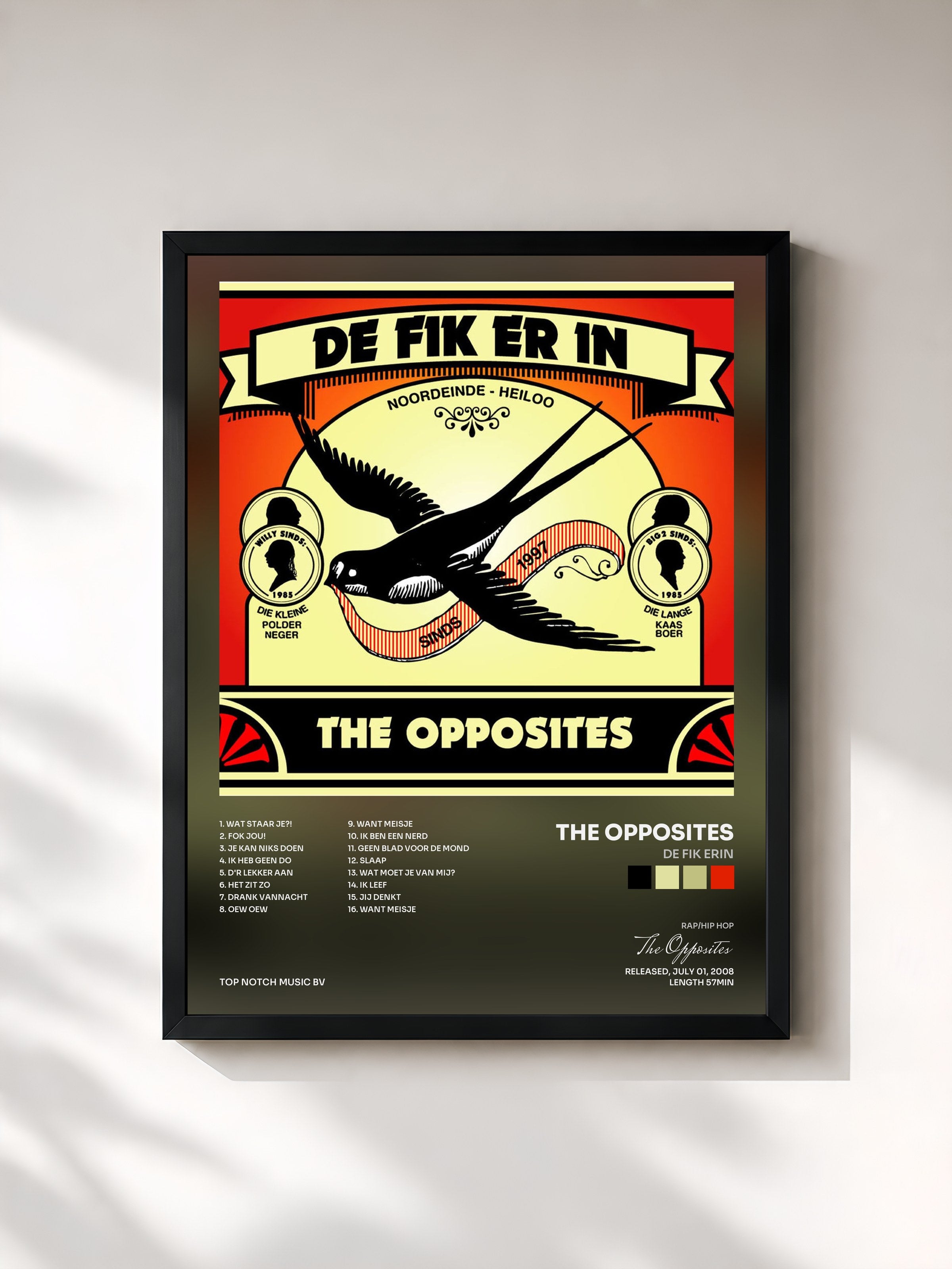 #noir Tableau de l'album De Fik Erin de The Opposites, cadre noir, imprimé et encadré en France