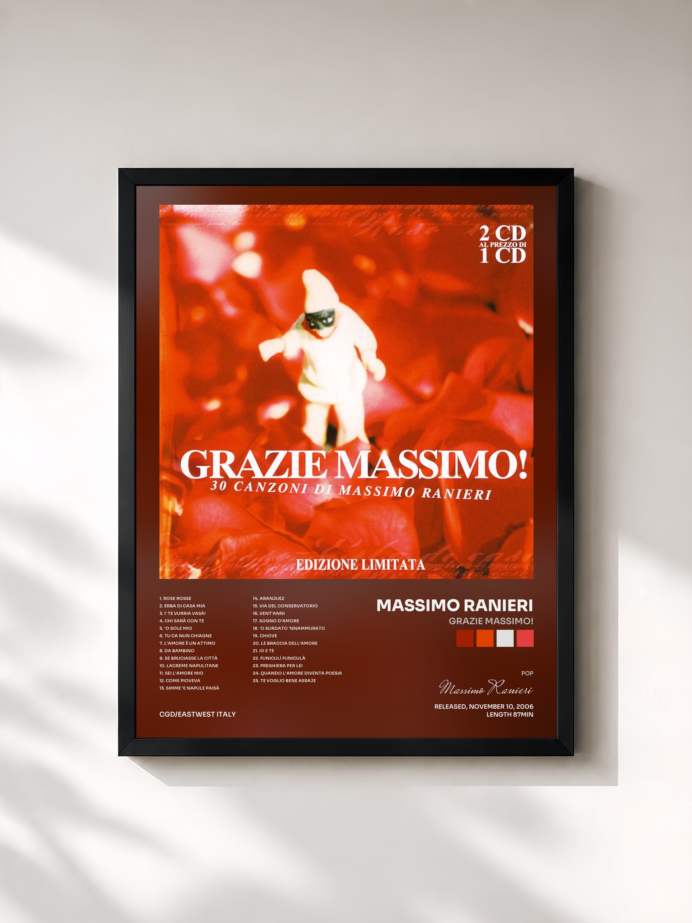 #noir Tableau de l'album Grazie Massimo! de Massimo Ranieri, cadre noir, imprimé et encadré en France