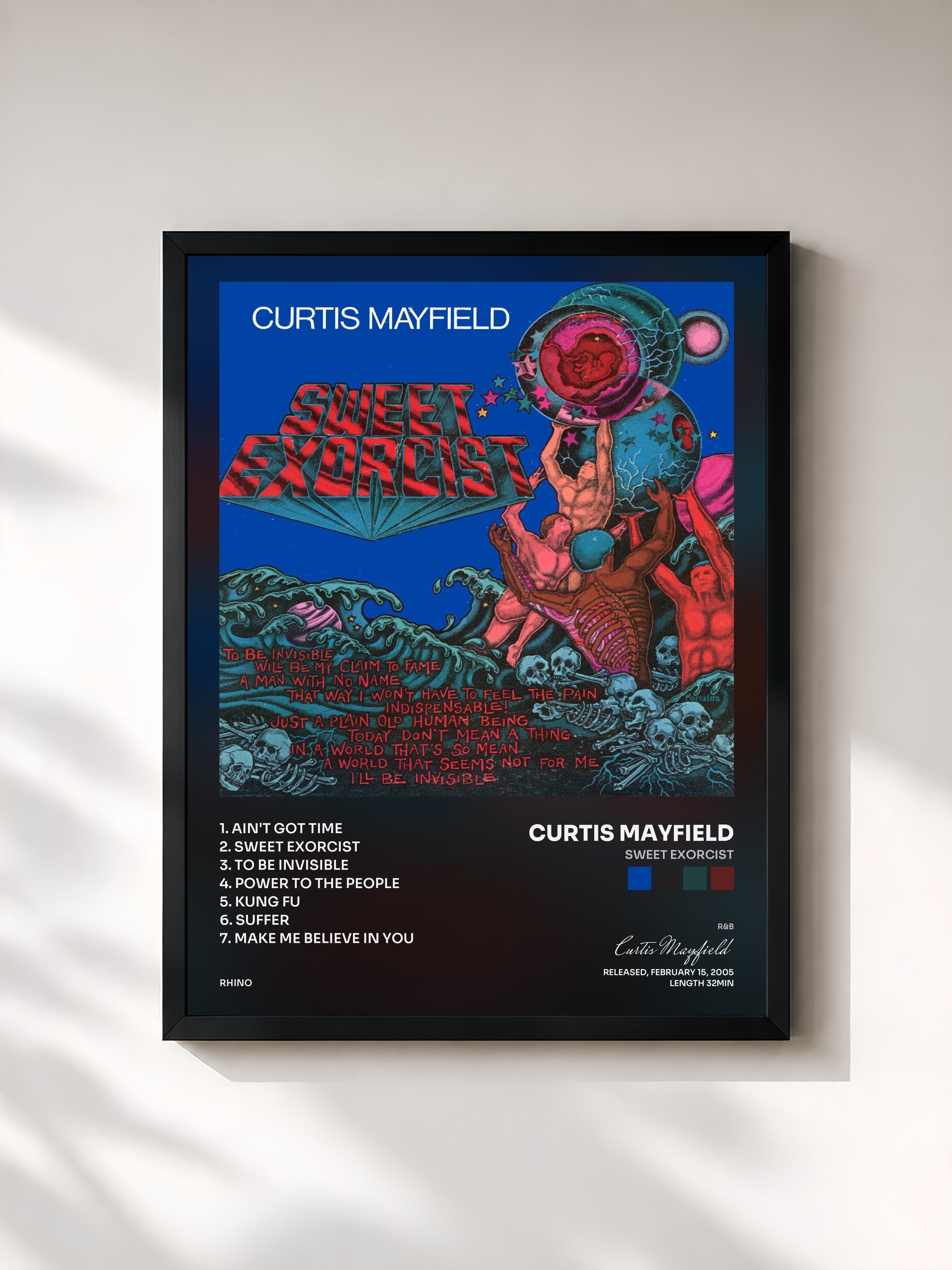 #noir Tableau de l'album Sweet Exorcist de Curtis Mayfield, cadre noir, imprimé et encadré en France
