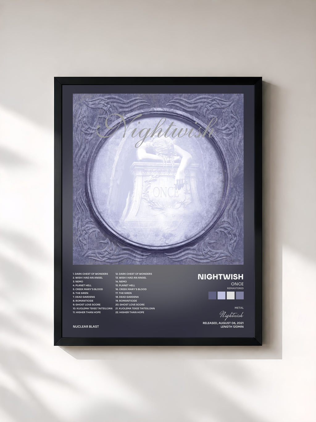 #noir Tableau de l'album Once (Remastered) de Nightwish, cadre noir, imprimé et encadré en France