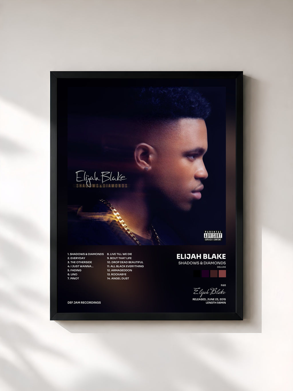 #noir Tableau de l'album Shadows & Diamonds (Deluxe) de Elijah Blake, cadre noir, imprimé et encadré en France