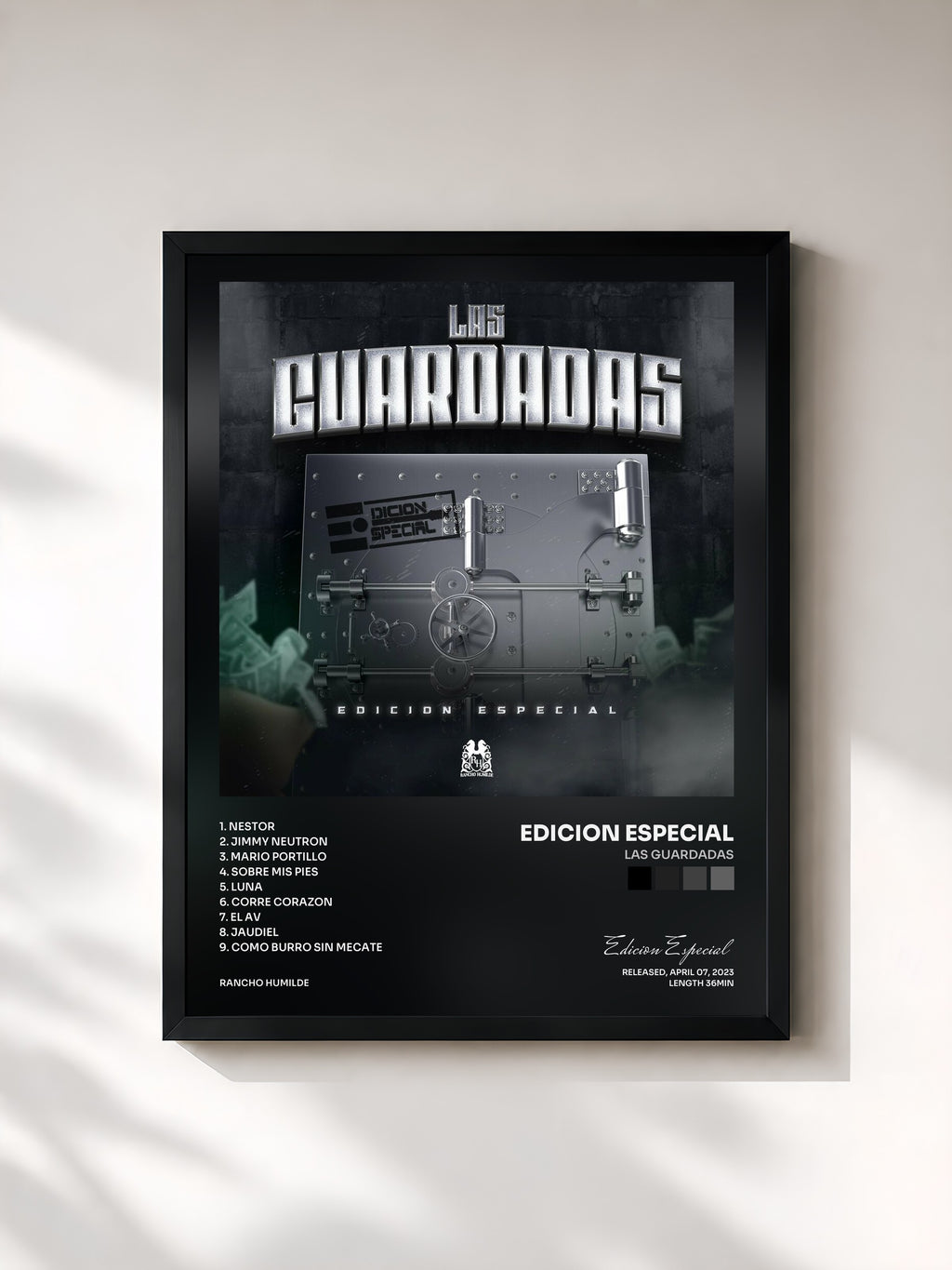 #noir Tableau de l'album Las Guardadas de Edicion Especial, cadre noir, imprimé et encadré en France