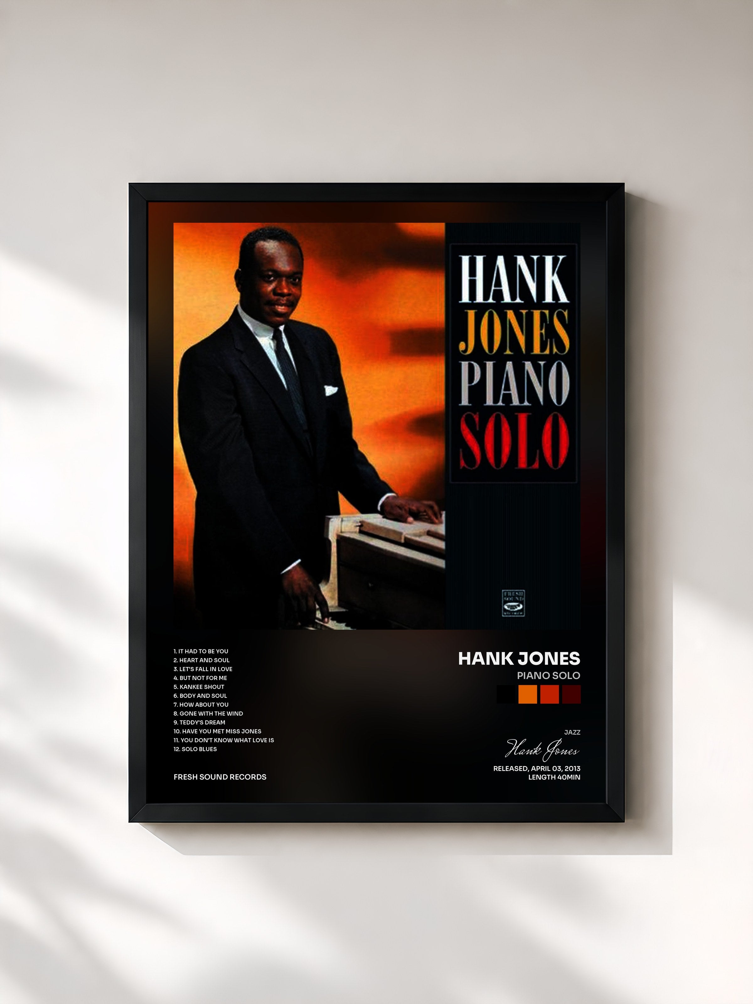#noir Tableau de l'album Piano Solo de Hank Jones, cadre noir, imprimé et encadré en France