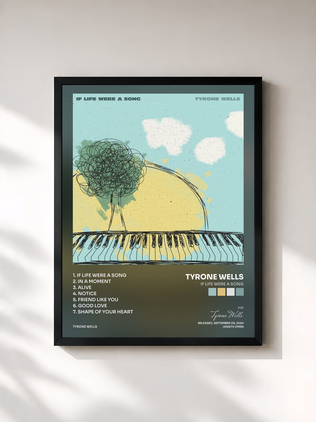 #noir Tableau de l'album If Life Were a Song de Tyrone Wells, cadre noir, imprimé et encadré en France