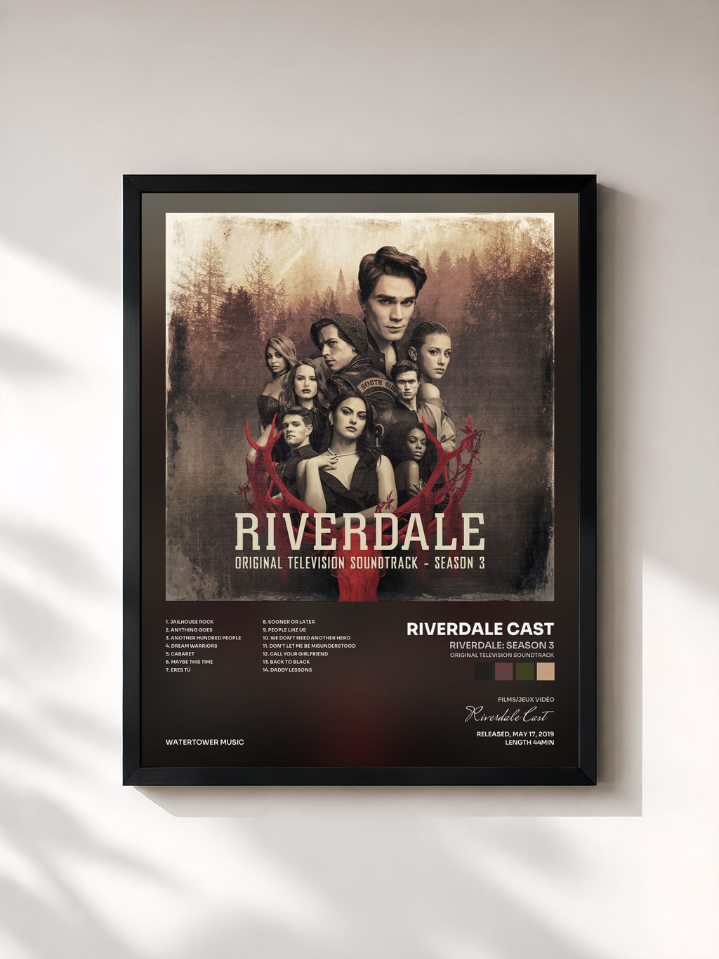 #noir Tableau de l'album Riverdale: Season 3 (Original Television Soundtrack) de Riverdale Cast, cadre noir, imprimé et encadré en France