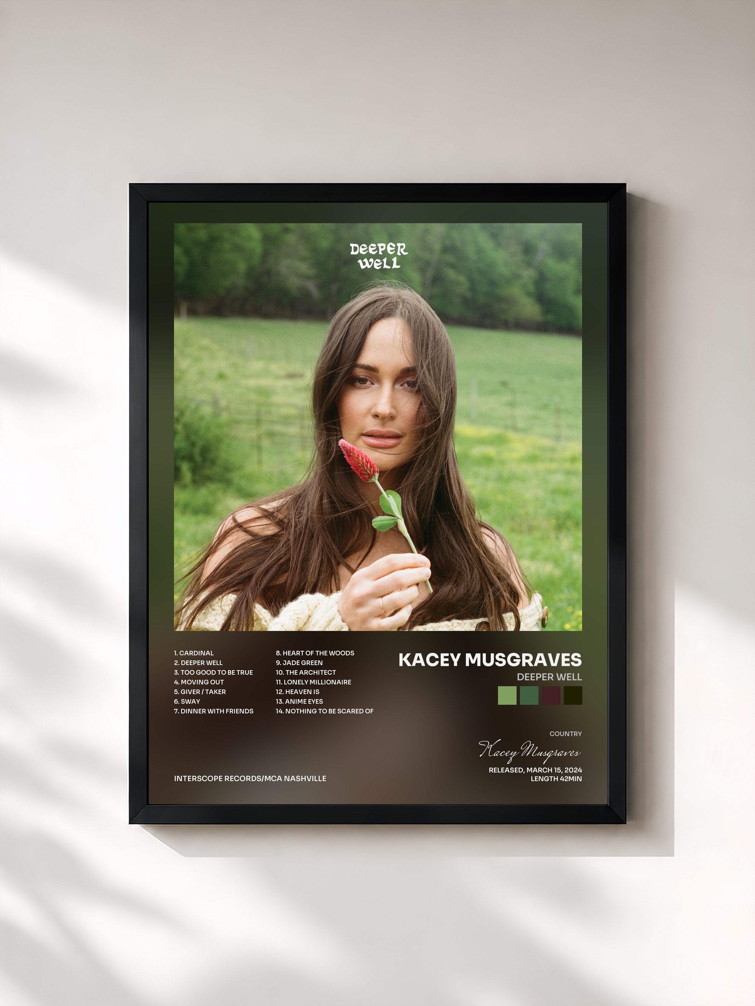 #noir Tableau de l'album Deeper Well de Kacey Musgraves, cadre noir, imprimé et encadré en France