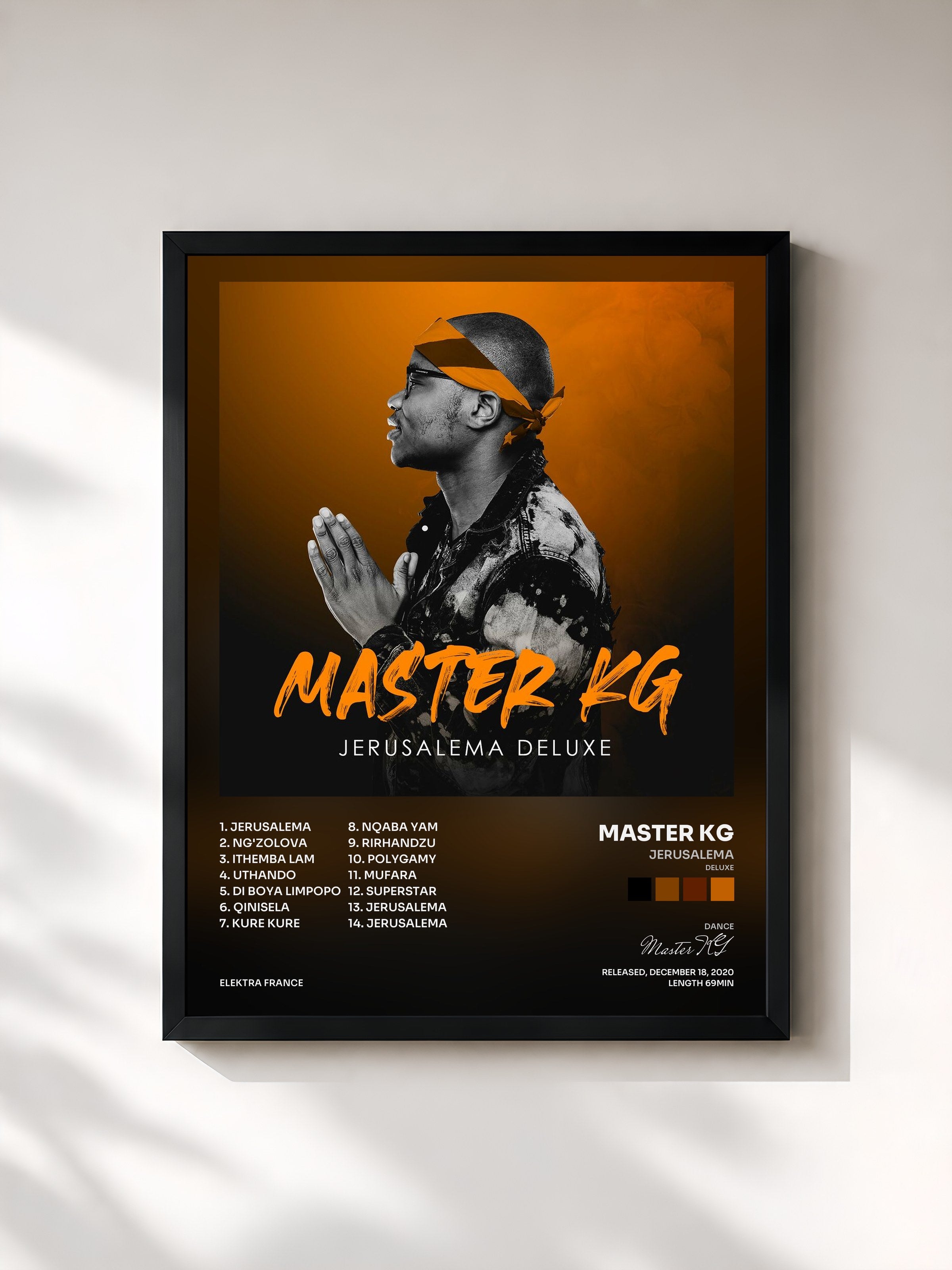 #noir Tableau de l'album Jerusalema (Deluxe) de Master KG, cadre noir, imprimé et encadré en France