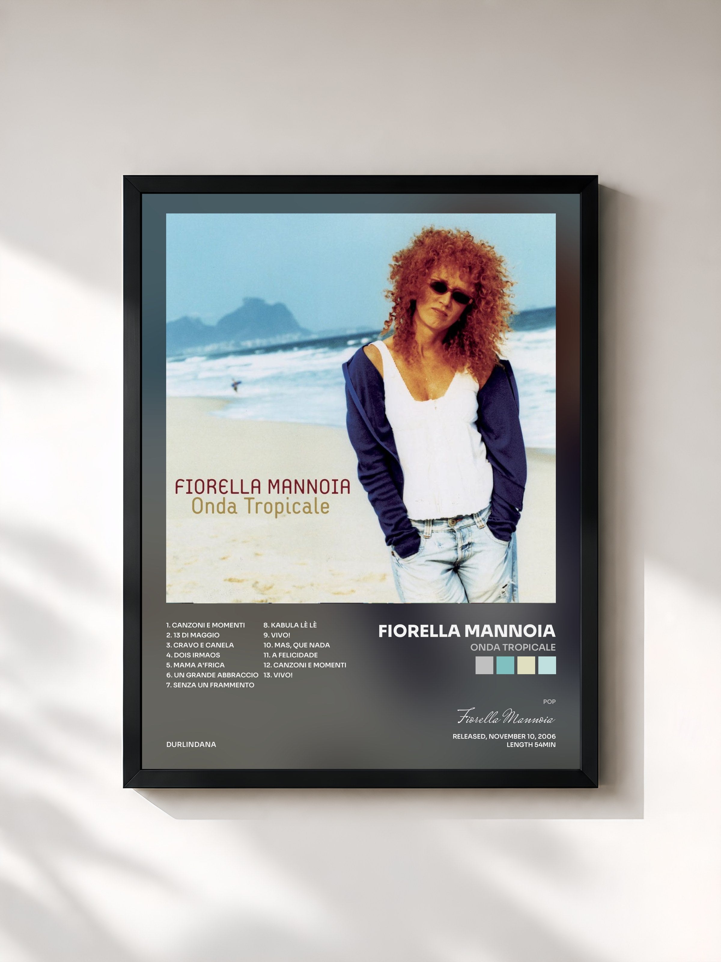 #noir Tableau de l'album Onda Tropicale de Fiorella Mannoia, cadre noir, imprimé et encadré en France
