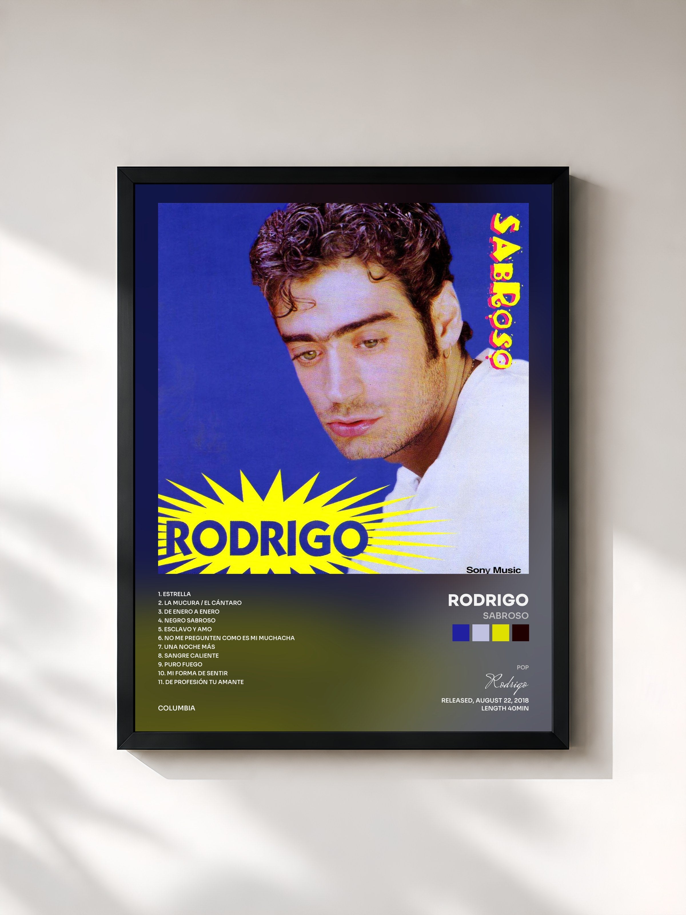 #noir Tableau de l'album Sabroso de Rodrigo, cadre noir, imprimé et encadré en France