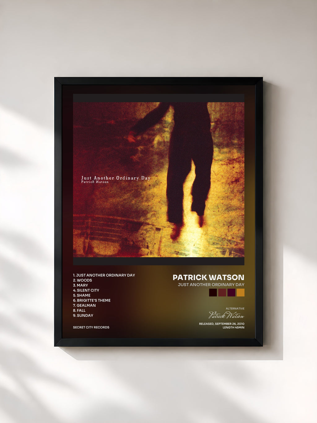 #noir Tableau de l'album Just Another Ordinary Day de Patrick Watson, cadre noir, imprimé et encadré en France