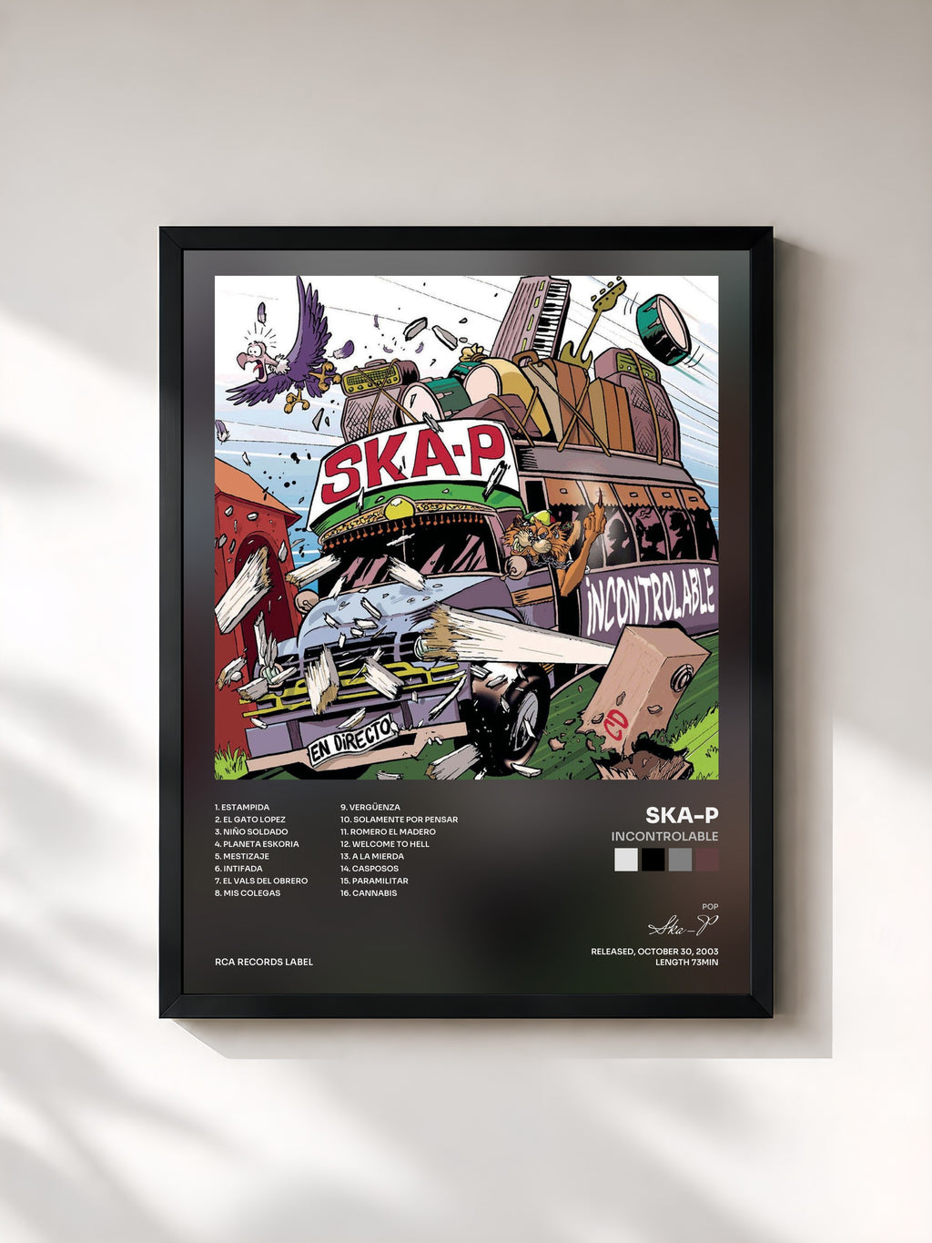 #noir Tableau de l'album Incontrolable de Ska-P, cadre noir, imprimé et encadré en France