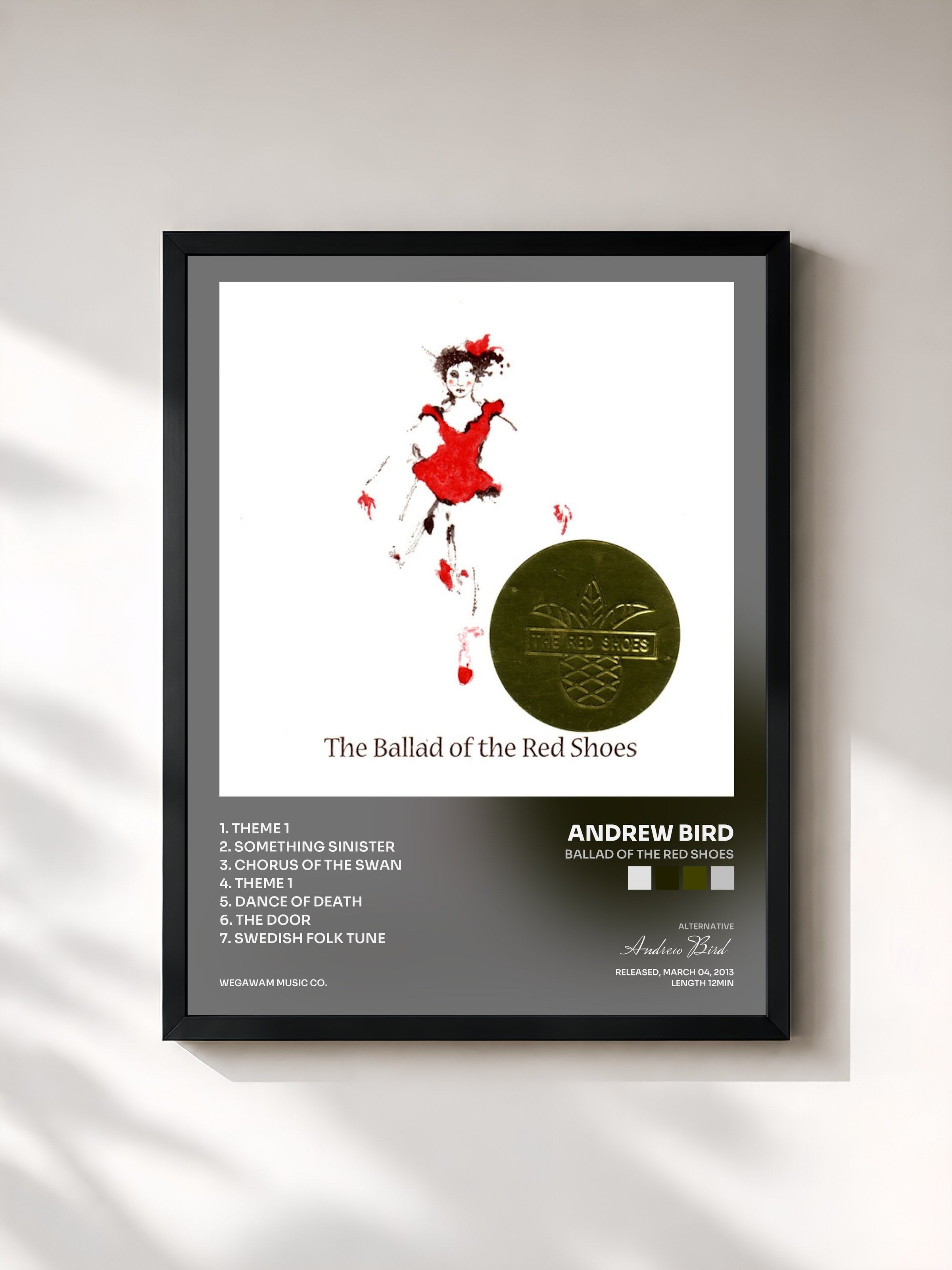 #noir Tableau de l'album Ballad of the Red Shoes de Andrew Bird, cadre noir, imprimé et encadré en France