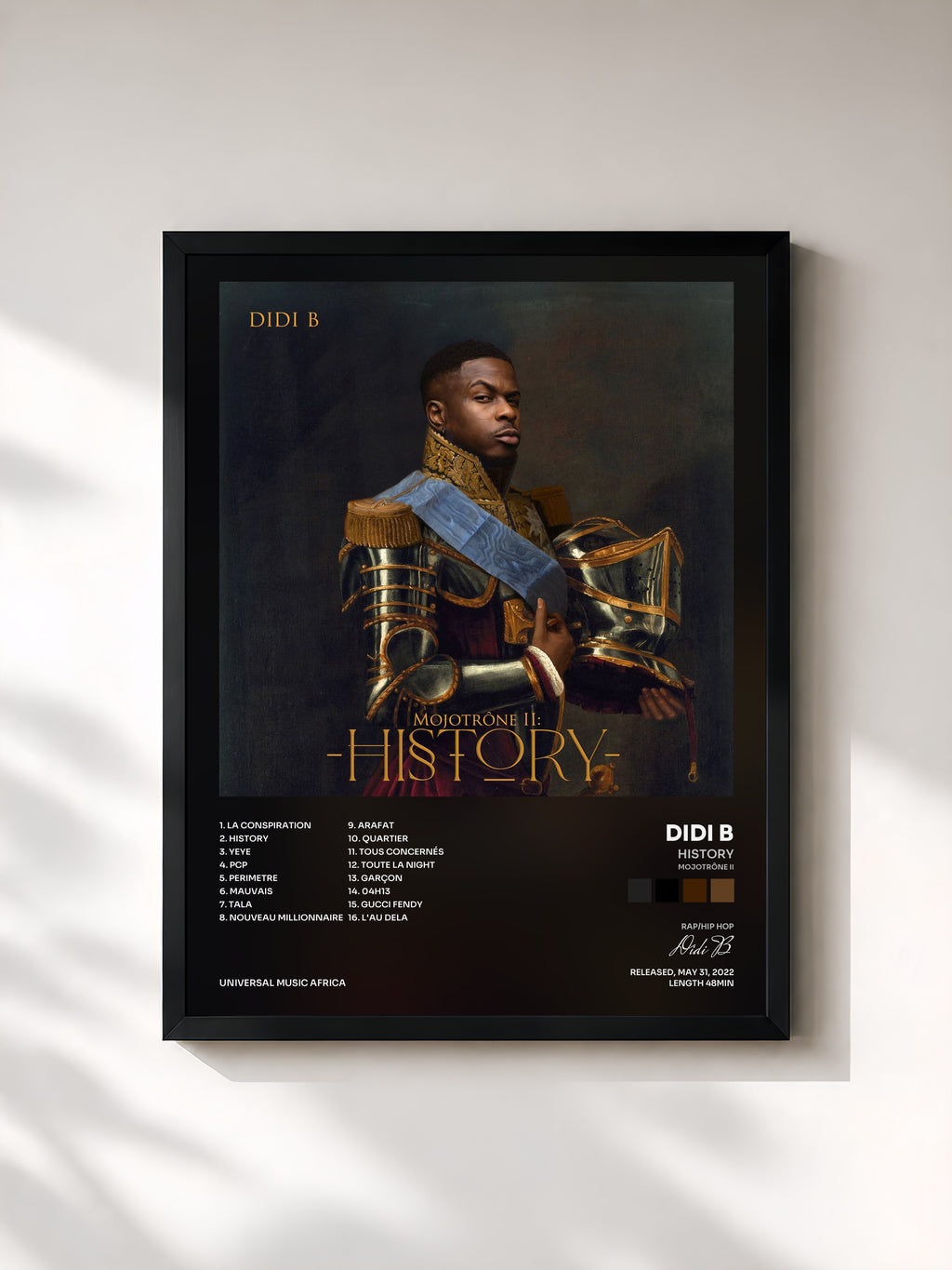 #noir Tableau de l'album History (Mojotrône II) de Didi B, cadre noir, imprimé et encadré en France