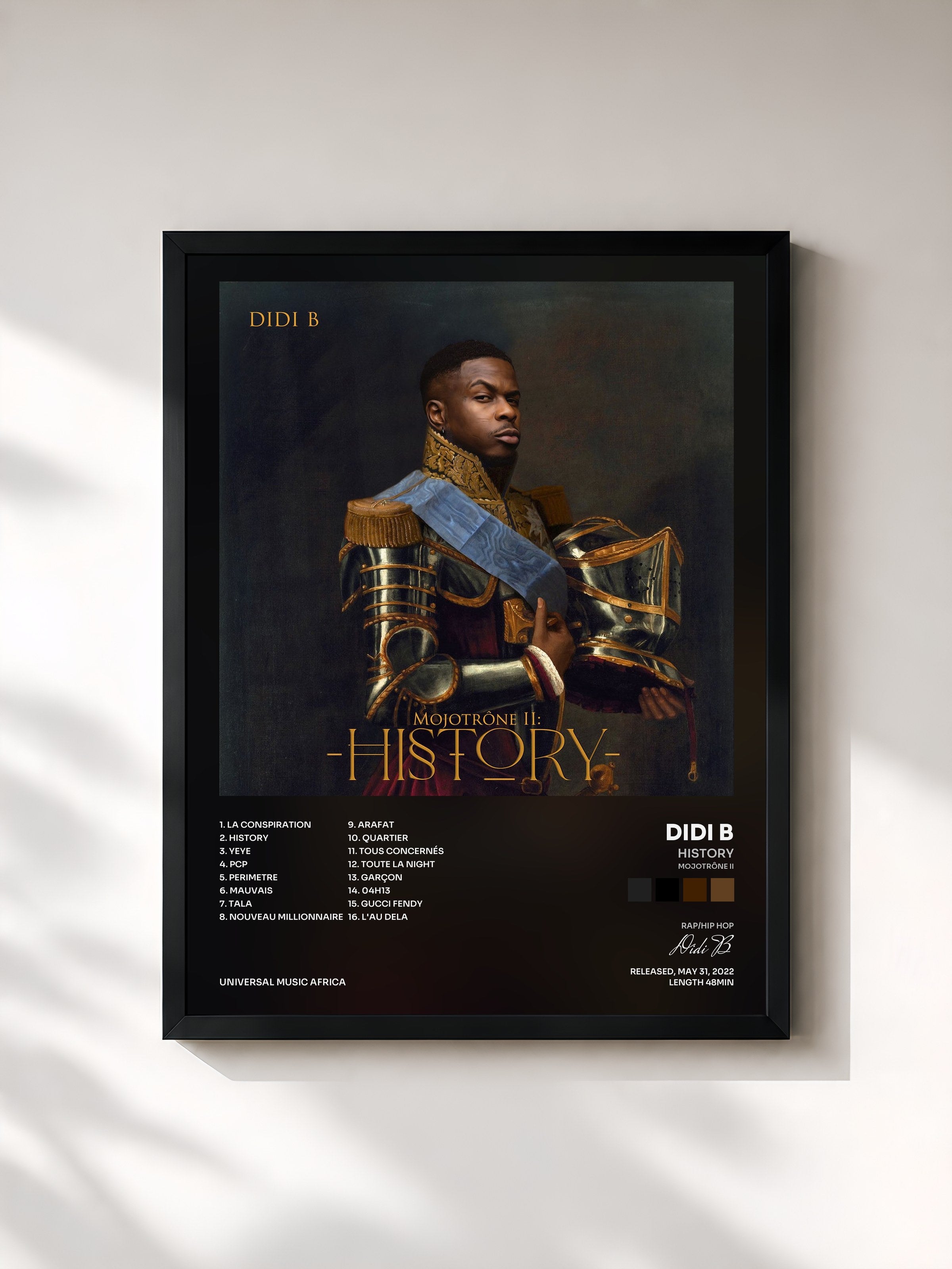 #noir Tableau de l'album History (Mojotrône II) de Didi B, cadre noir, imprimé et encadré en France