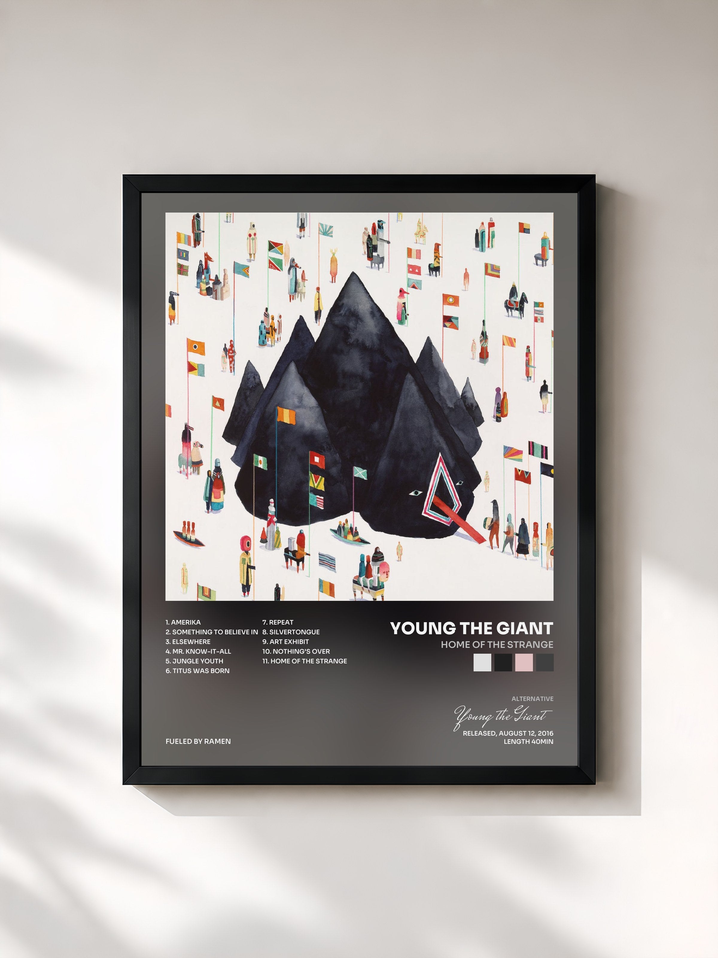 #noir Tableau de l'album Home of the Strange de Young the Giant, cadre noir, imprimé et encadré en France