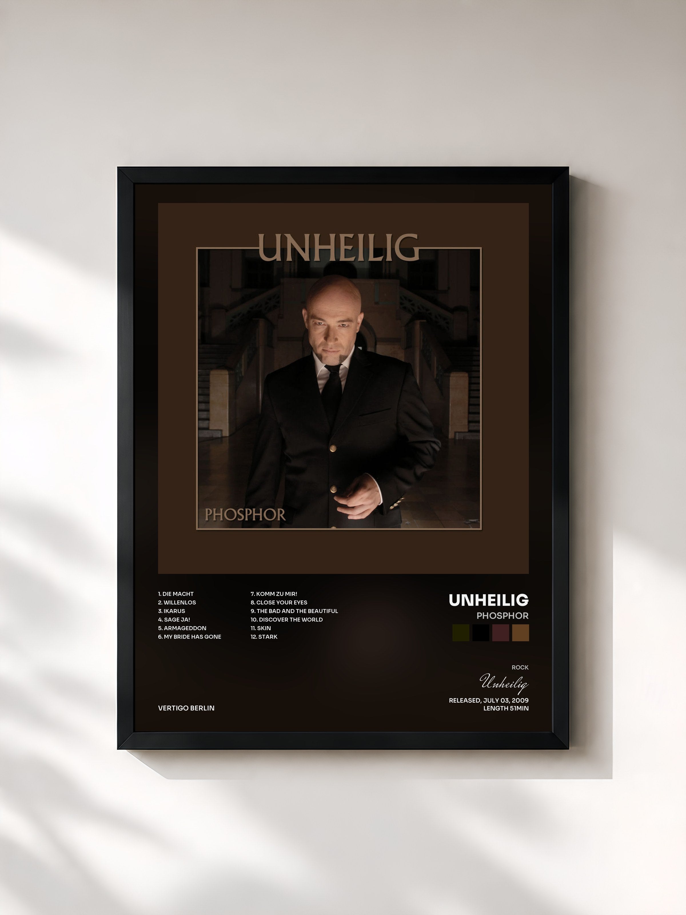 #noir Tableau de l'album Phosphor de Unheilig, cadre noir, imprimé et encadré en France
