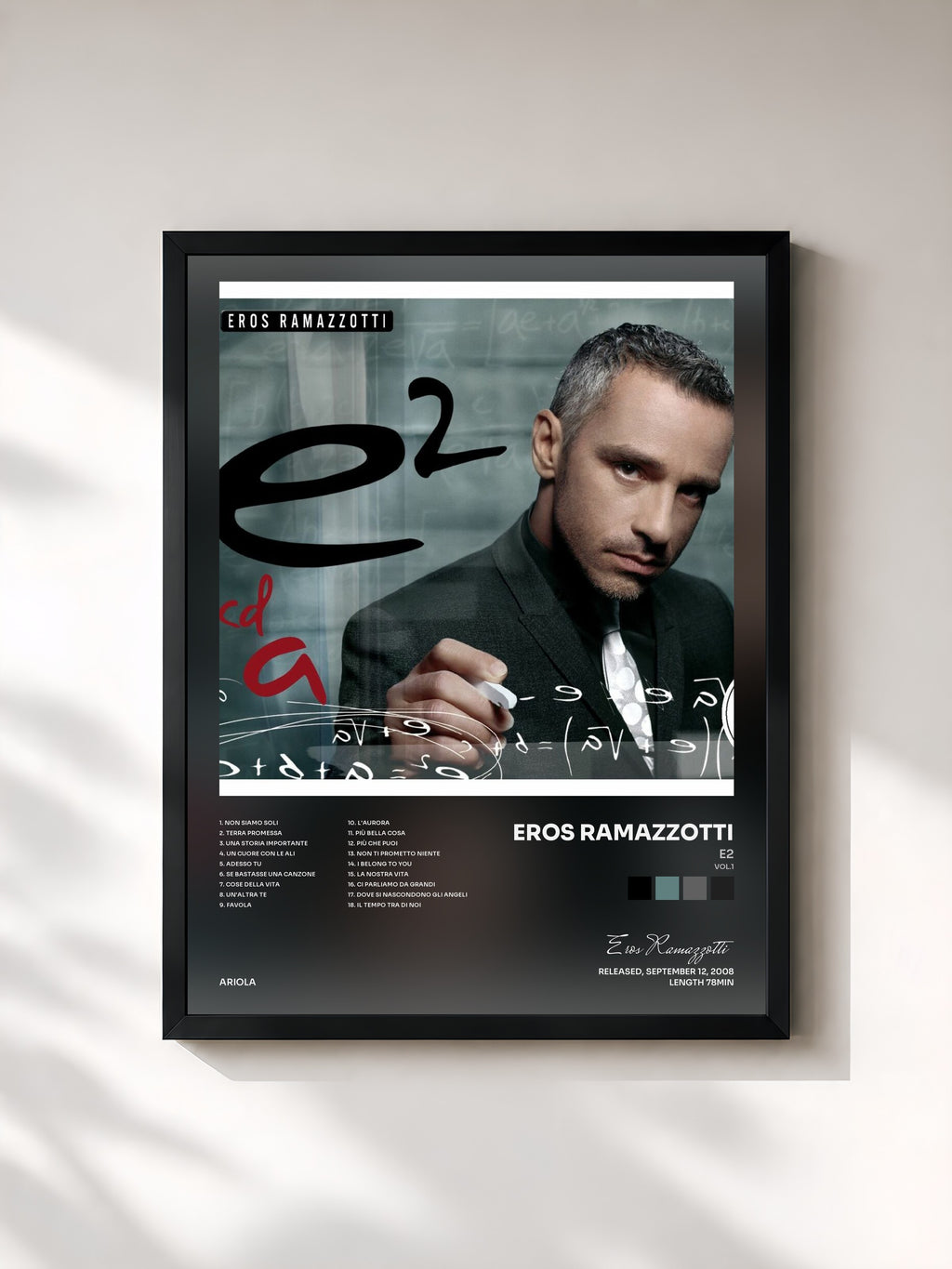 #noir Tableau de l'album e2 (vol.1) de Eros Ramazzotti, cadre noir, imprimé et encadré en France