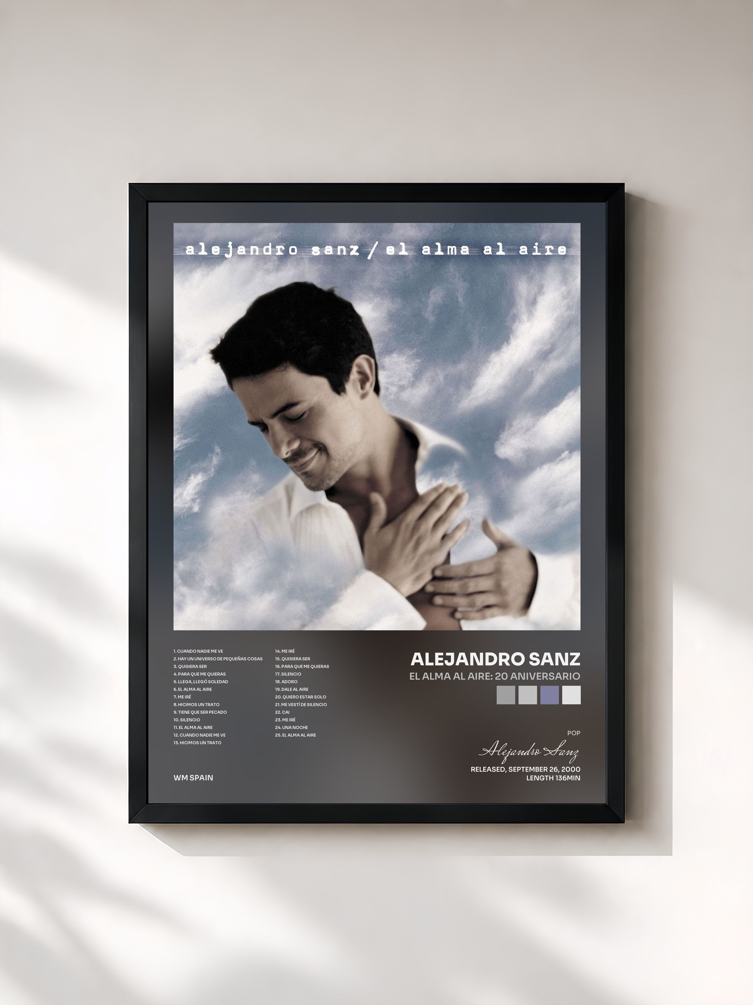 #noir Tableau de l'album El alma al aire: 20 Aniversario de Alejandro Sanz, cadre noir, imprimé et encadré en France