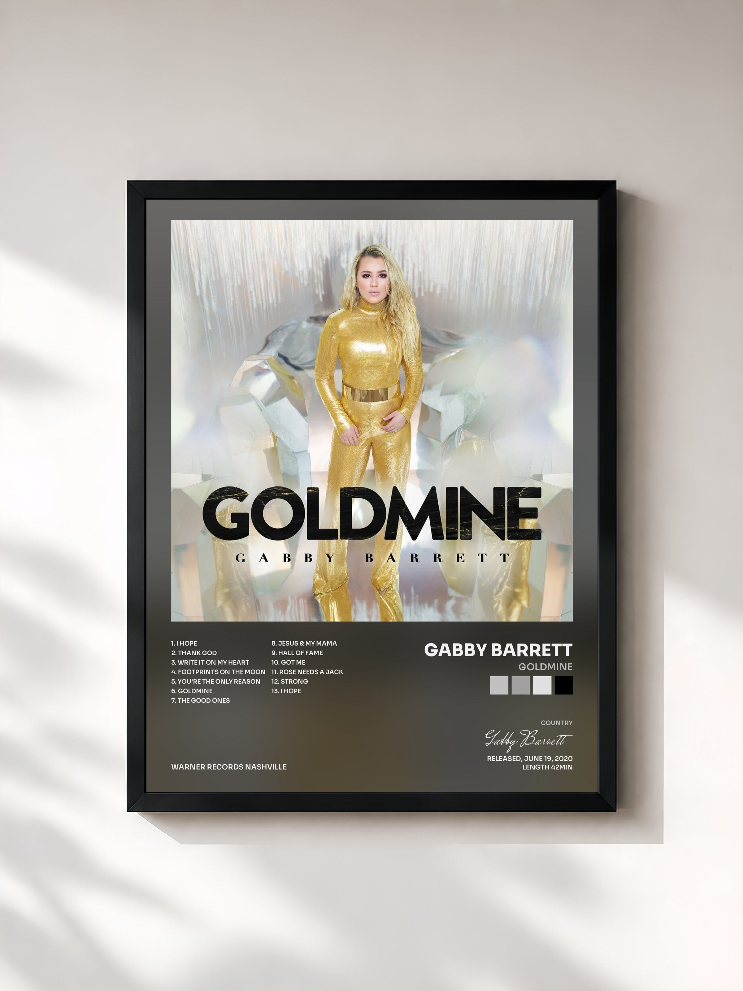#noir Tableau de l'album Goldmine de Gabby Barrett, cadre noir, imprimé et encadré en France