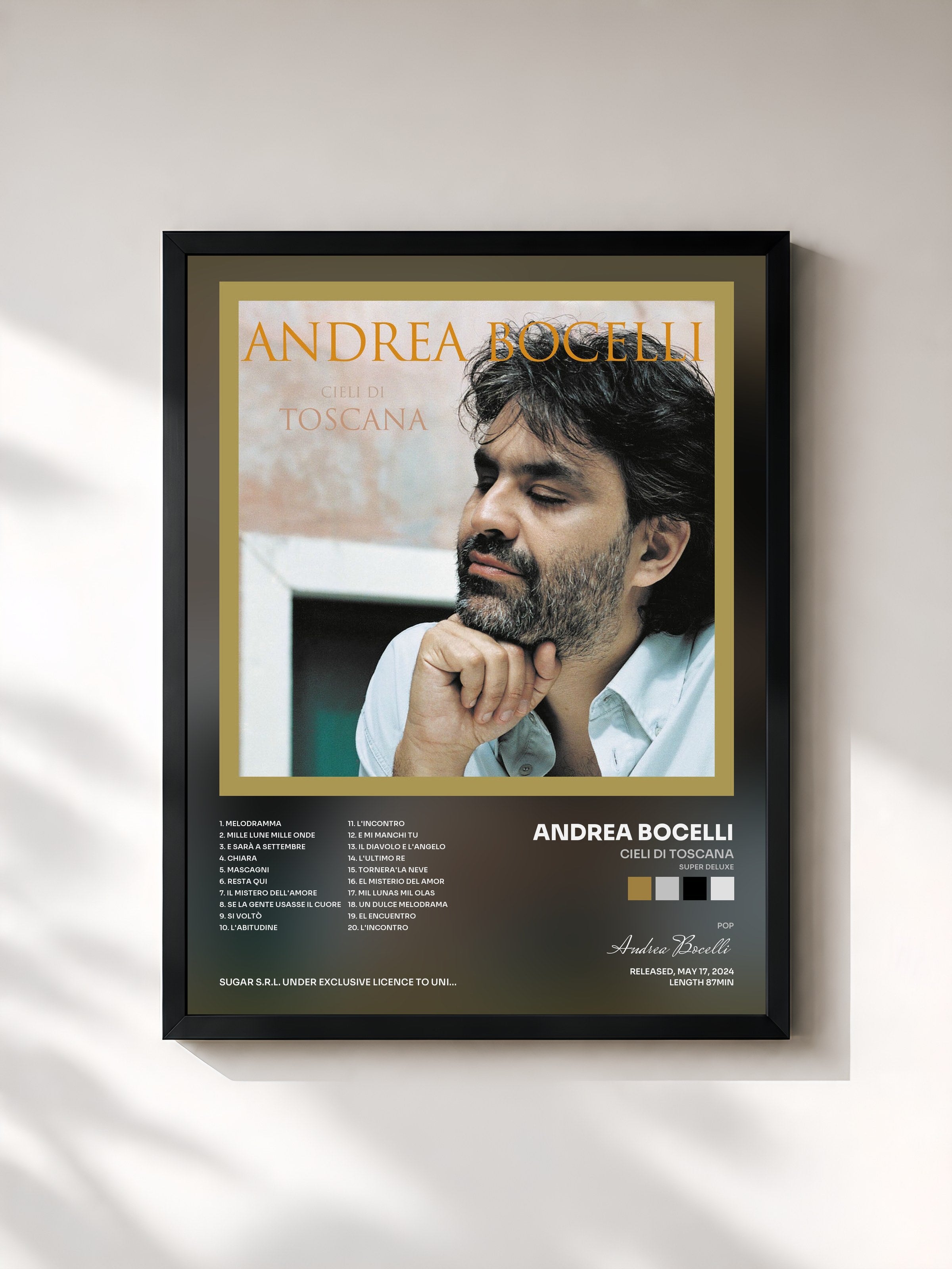 #noir Tableau de l'album Cieli Di Toscana (Super Deluxe) de Andrea Bocelli, cadre noir, imprimé et encadré en France