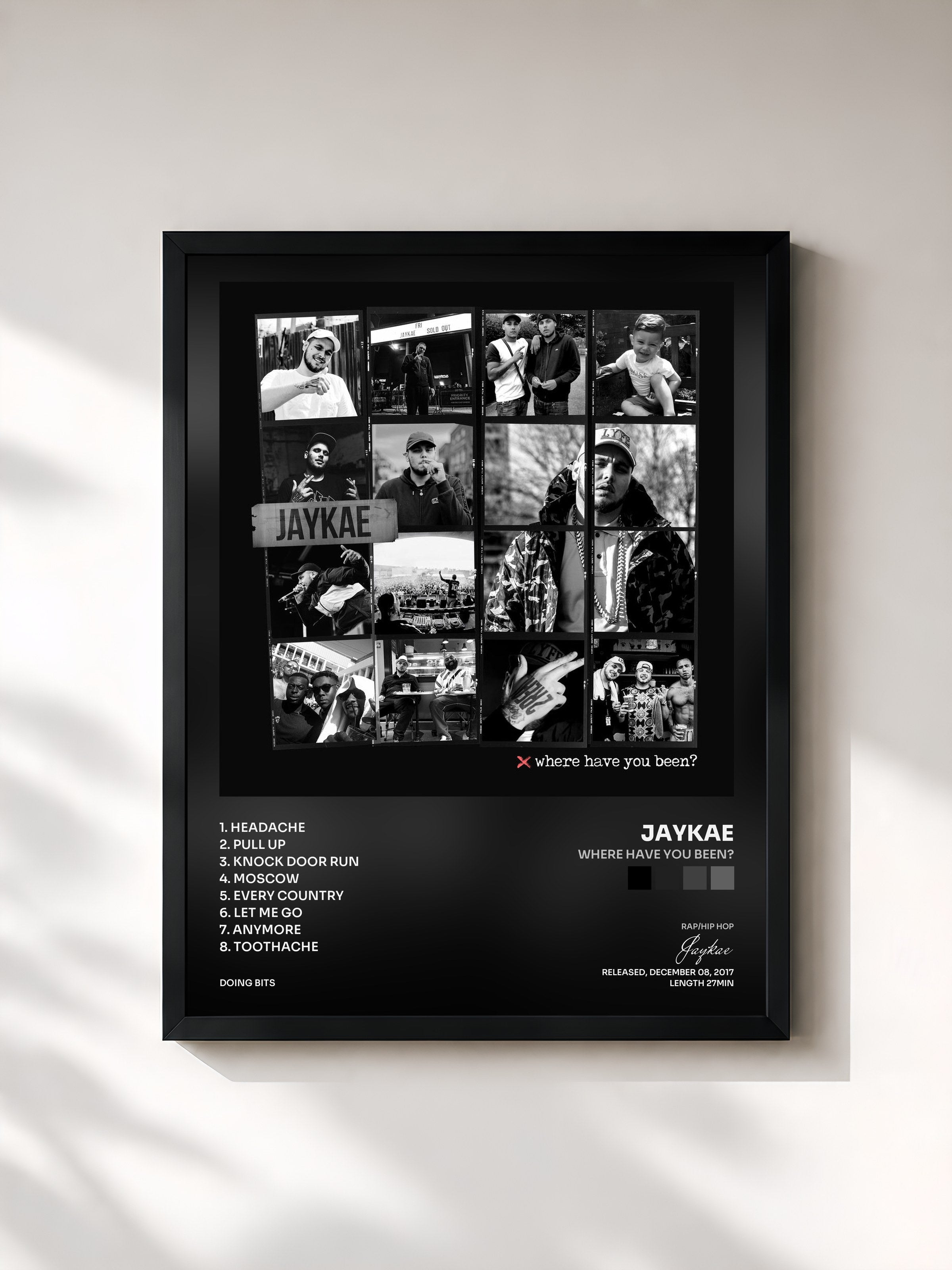 #noir Tableau de l'album Where Have You Been? de Jaykae, cadre noir, imprimé et encadré en France