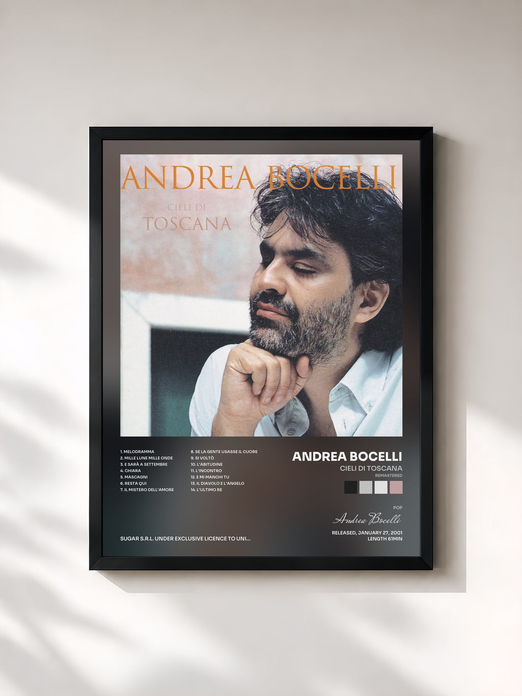 #noir Tableau de l'album Cieli Di Toscana (Remastered) de Andrea Bocelli, cadre noir, imprimé et encadré en France
