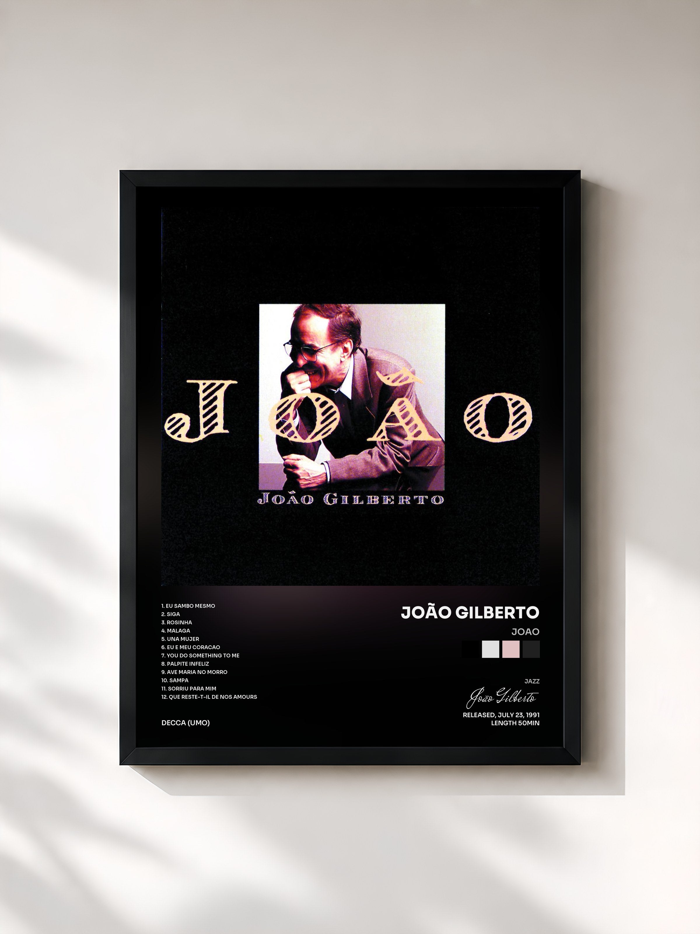 #noir Tableau de l'album Joao de João Gilberto, cadre noir, imprimé et encadré en France