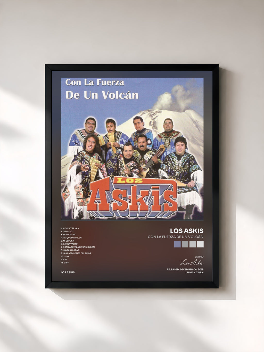 #noir Tableau de l'album Con la Fuerza de un Volcán de Los Askis, cadre noir, imprimé et encadré en France