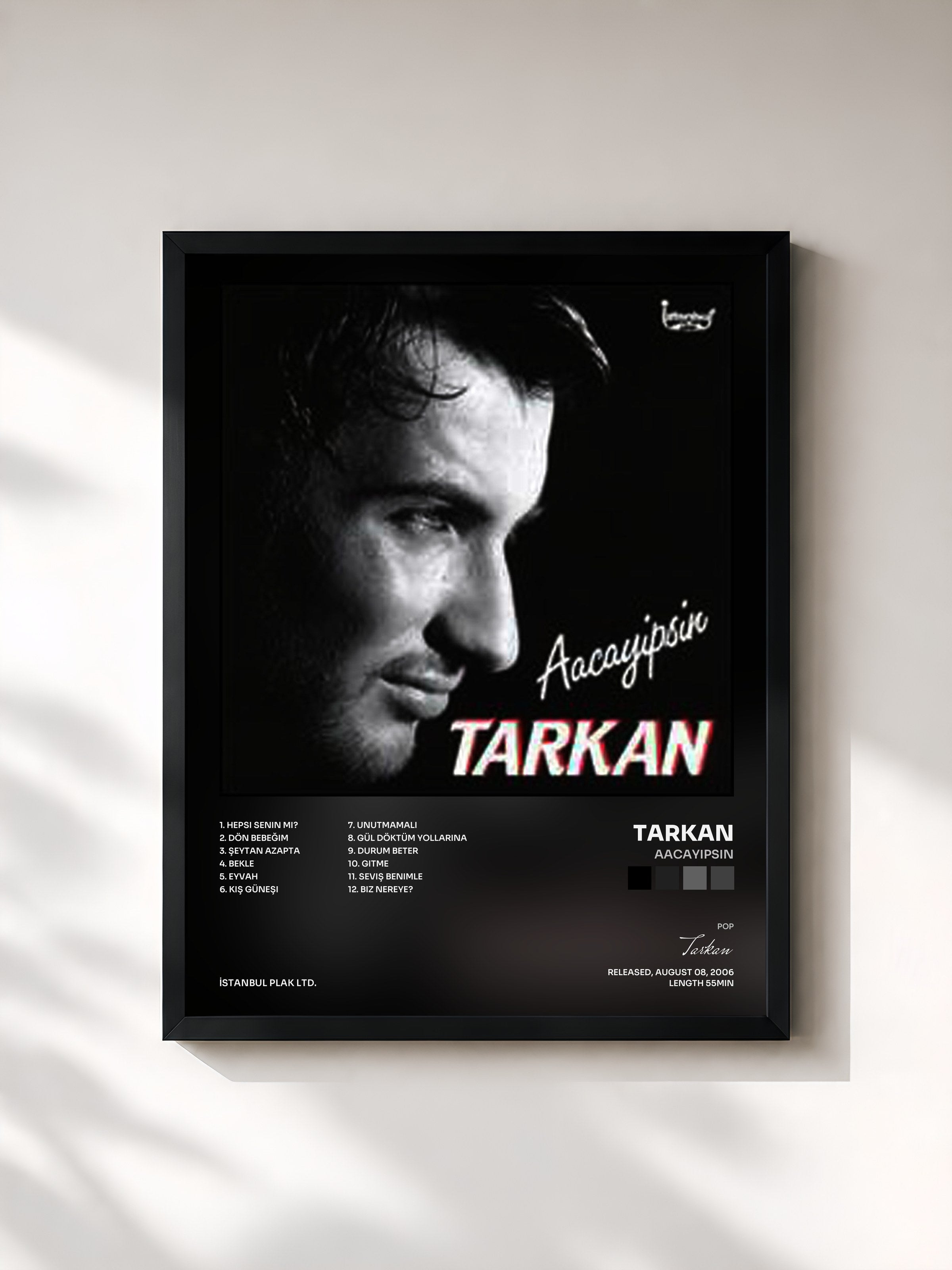 #noir Tableau de l'album Aacayipsin de Tarkan, cadre noir, imprimé et encadré en France