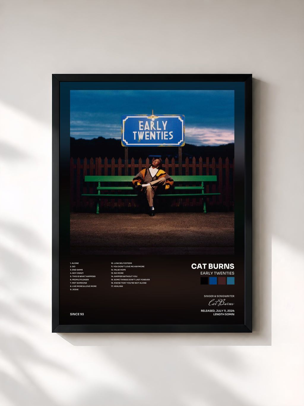 #noir Tableau de l'album early twenties de Cat Burns, cadre noir, imprimé et encadré en France