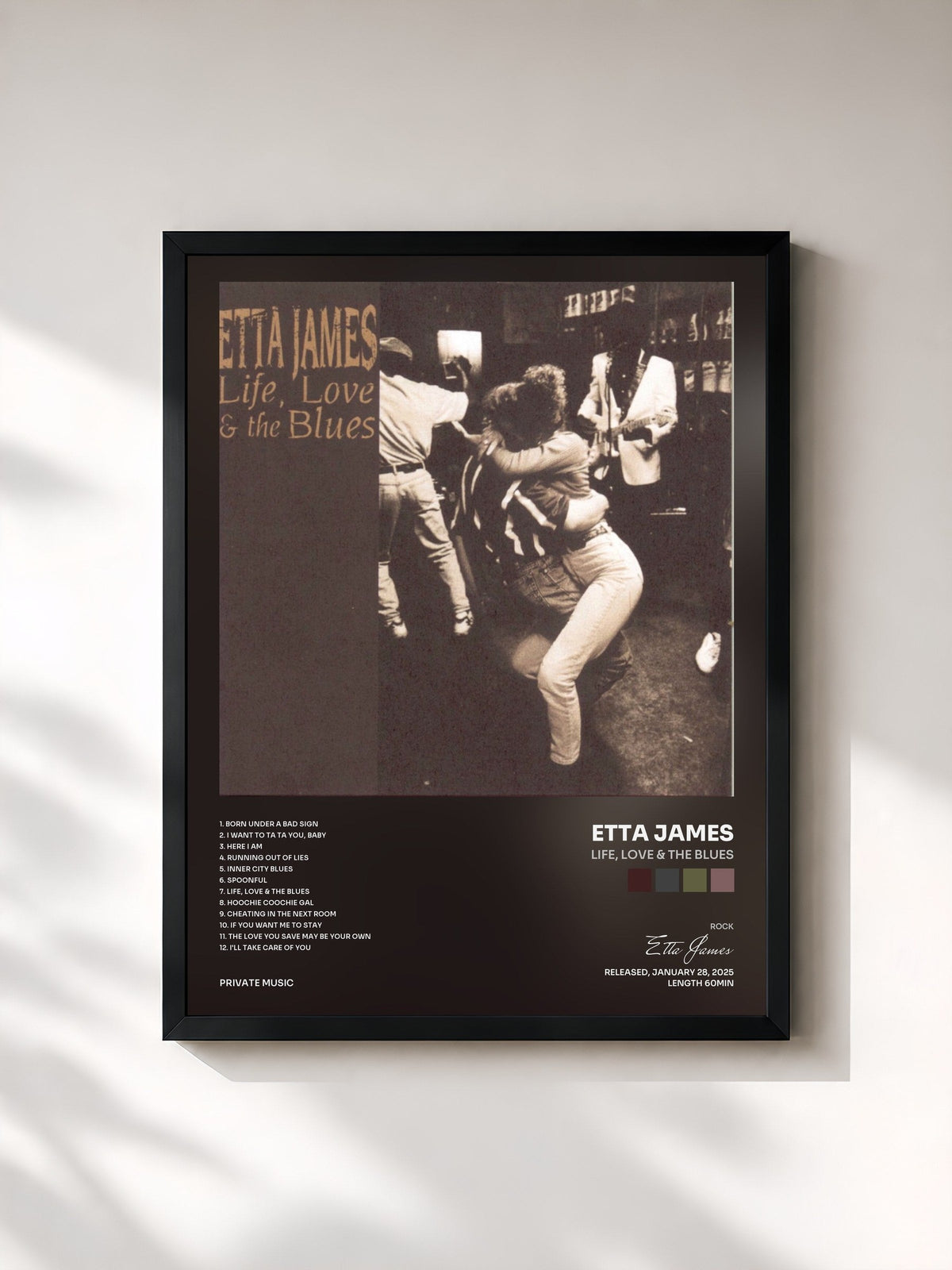 #noir Life, Love & The Blues di Etta James in stampa incorniciata, cornice nera, stampata e incorniciata in Francia