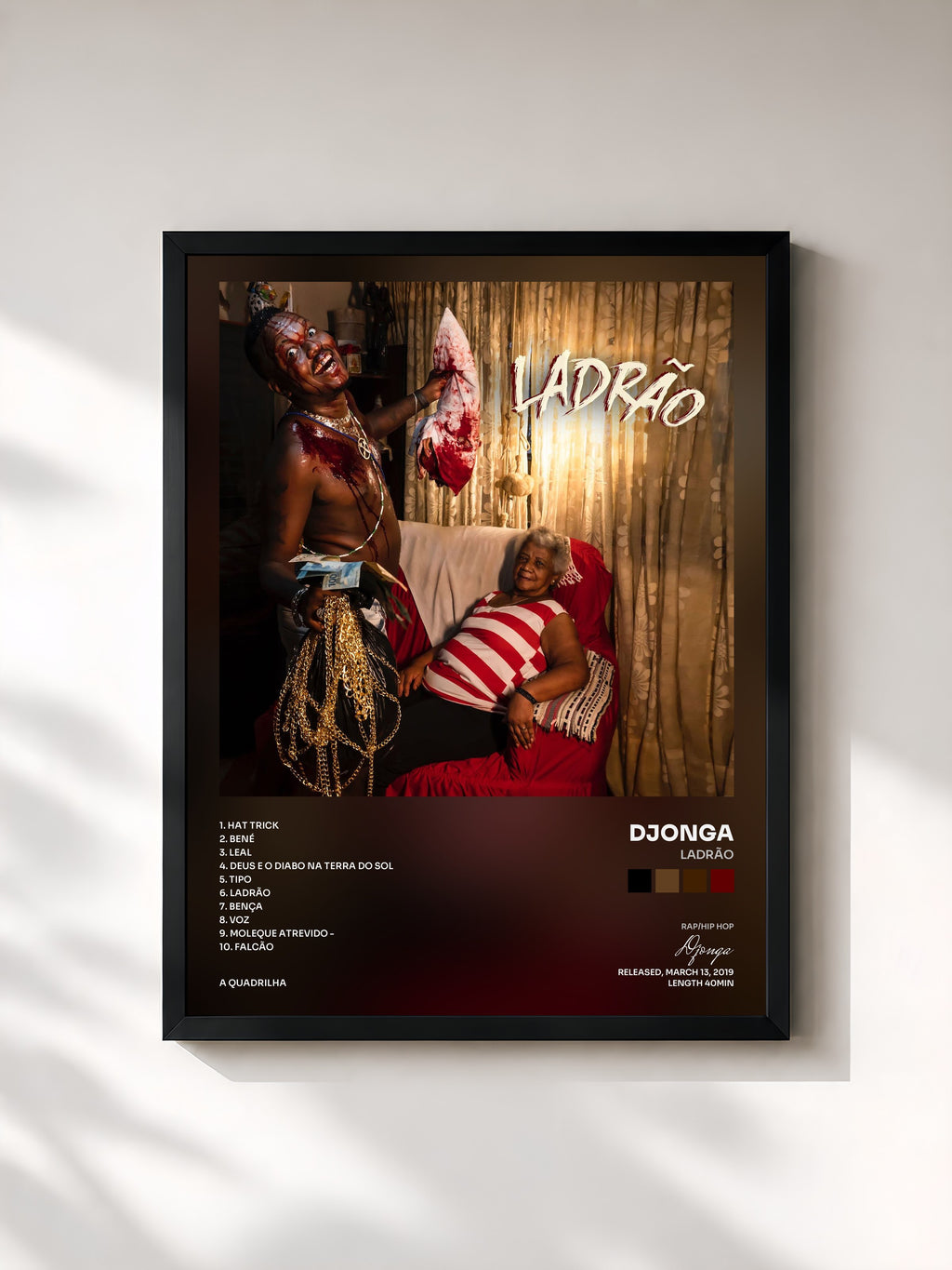 #noir Tableau de l'album Ladrão de Djonga, cadre noir, imprimé et encadré en France
