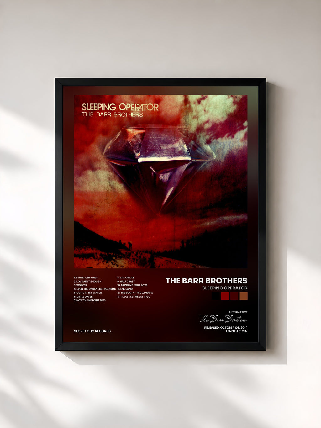 #noir Tableau de l'album Sleeping Operator de The Barr Brothers, cadre noir, imprimé et encadré en France