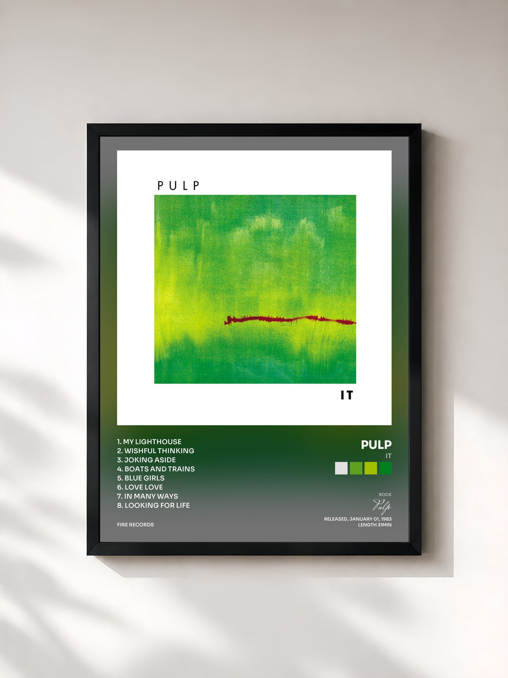 #noir Tableau de l'album It de Pulp, cadre noir, imprimé et encadré en France