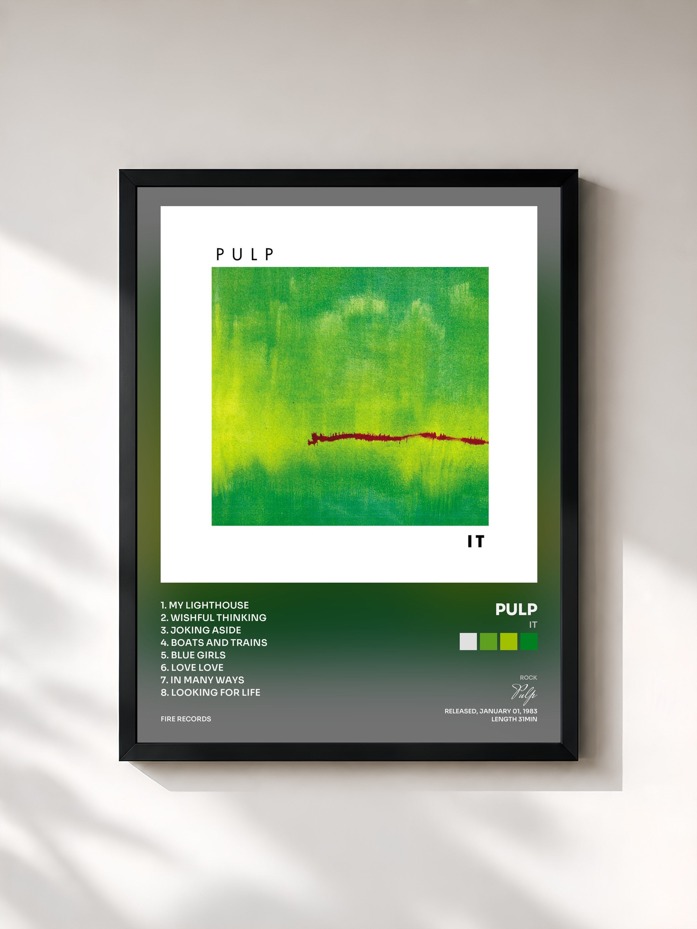 #noir Tableau de l'album It de Pulp, cadre noir, imprimé et encadré en France