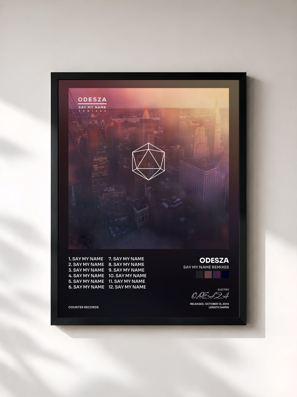 #noir Tableau de l'album Say My Name Remixes de ODESZA, cadre noir, imprimé et encadré en France