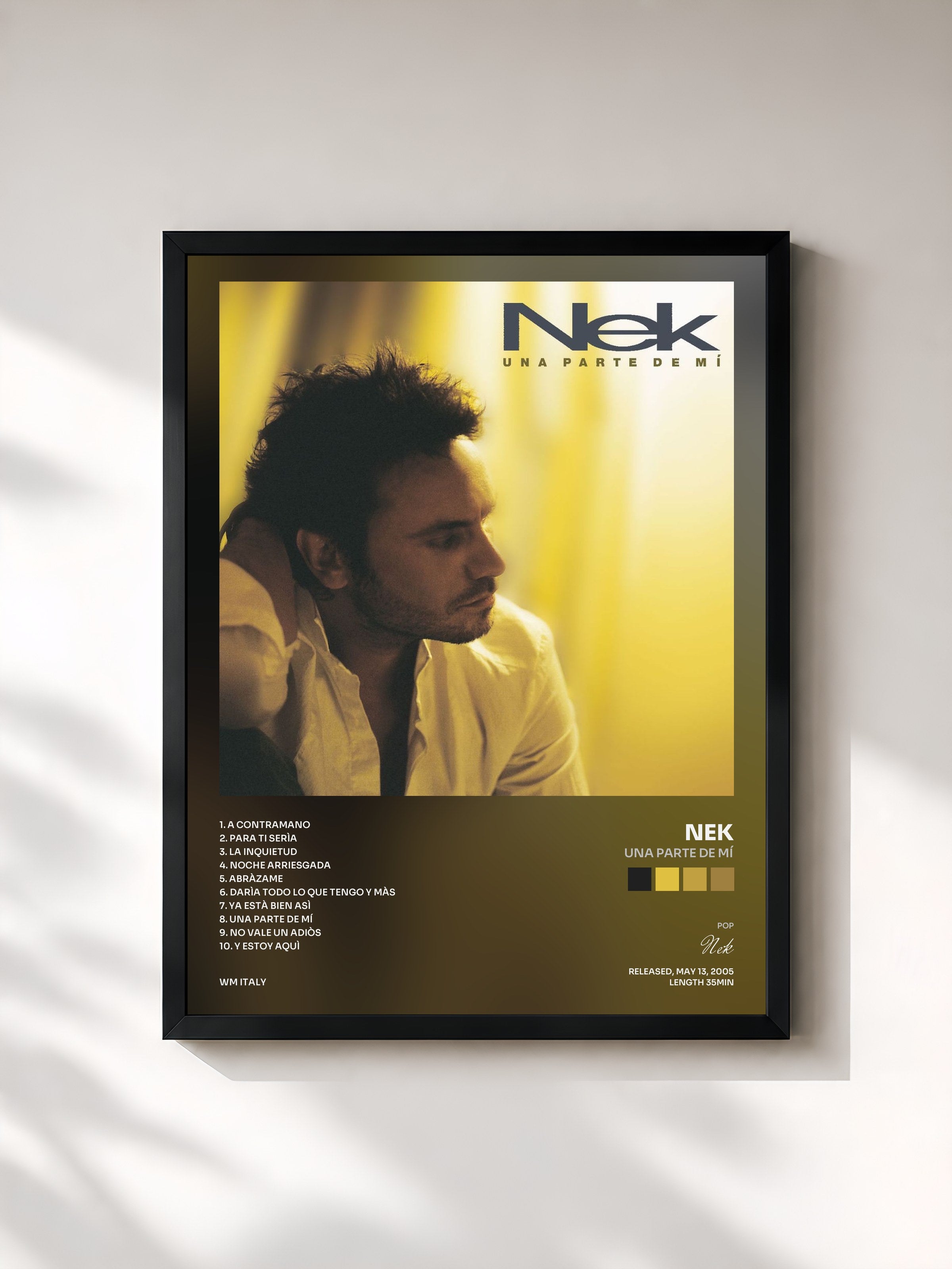 #noir Tableau de l'album Una parte de mí de Nek, cadre noir, imprimé et encadré en France
