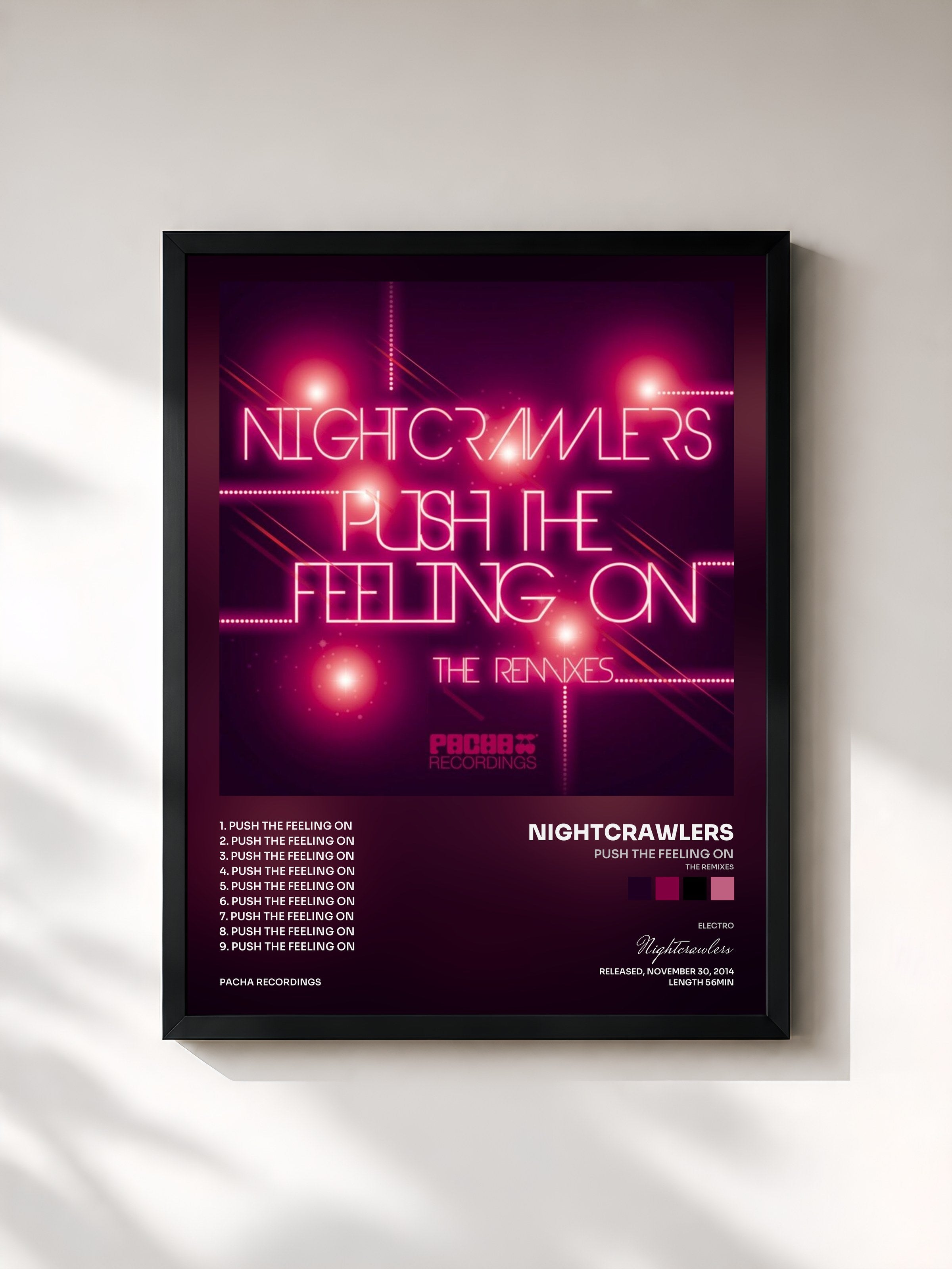 #noir Tableau de l'album Push the Feeling On (The Remixes) de Nightcrawlers, cadre noir, imprimé et encadré en France