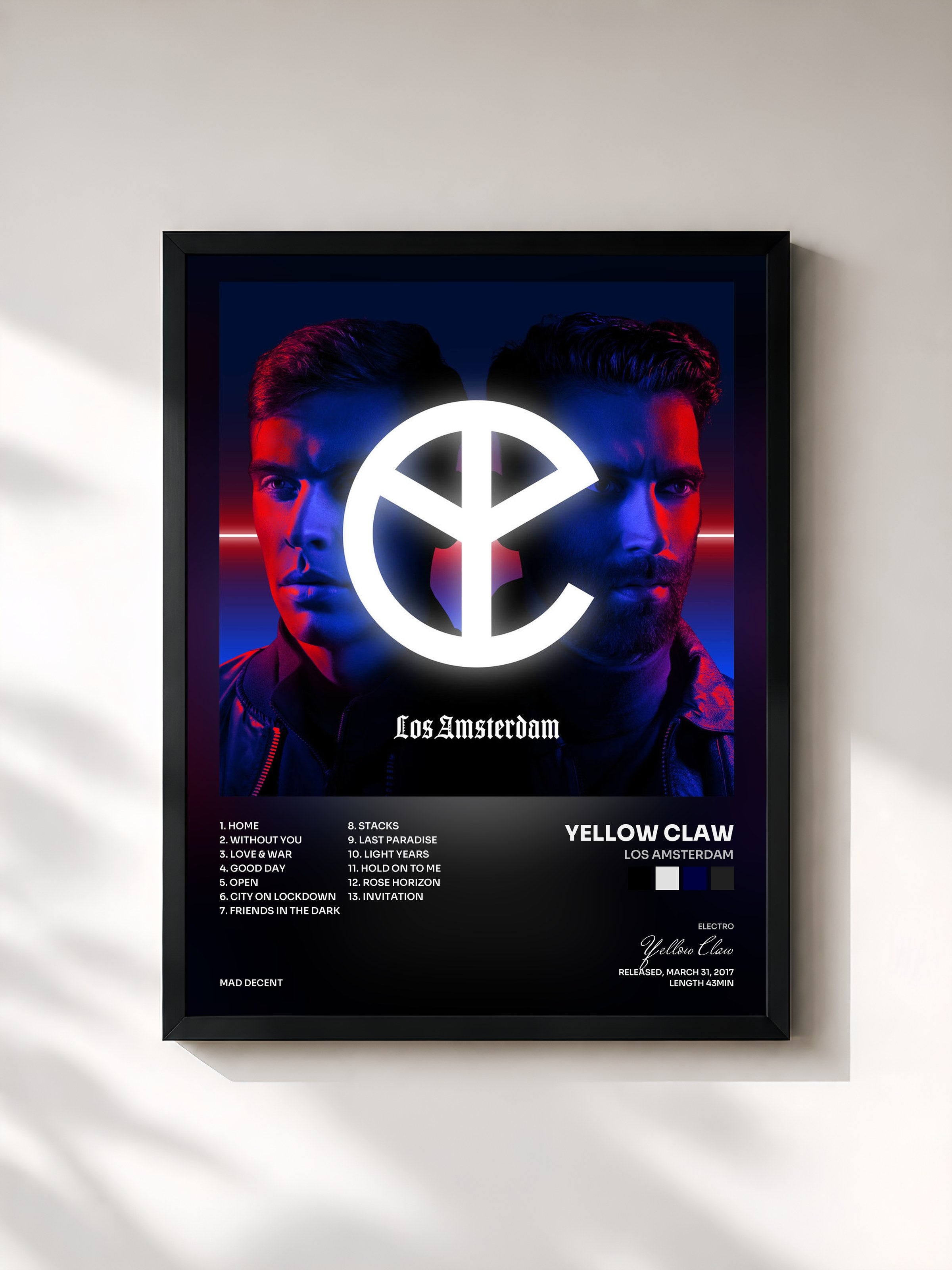 #noir Tableau de l'album Los Amsterdam de Yellow Claw, cadre noir, imprimé et encadré en France