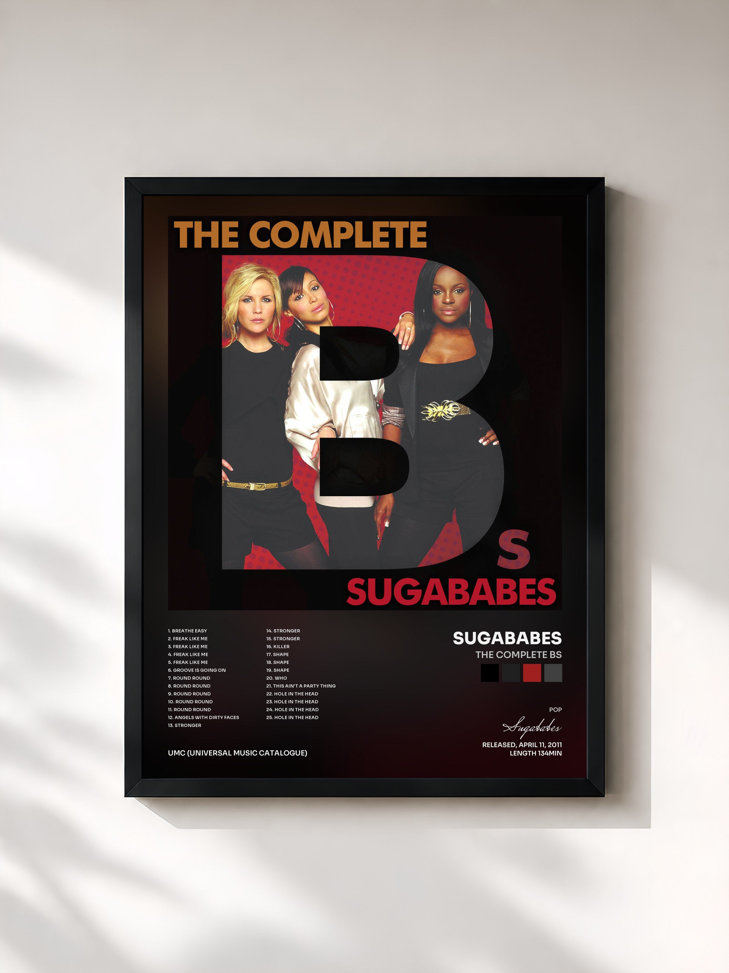 #noir Tableau de l'album The Complete Bs de Sugababes, cadre noir, imprimé et encadré en France