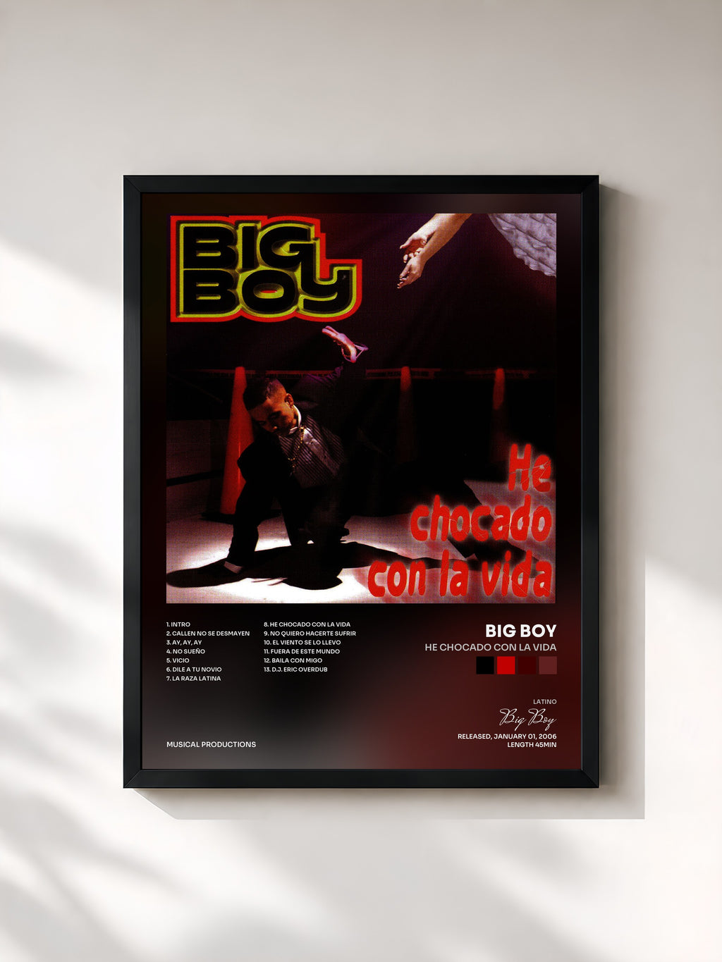 #noir Tableau de l'album He Chocado Con La Vida de Big Boy, cadre noir, imprimé et encadré en France