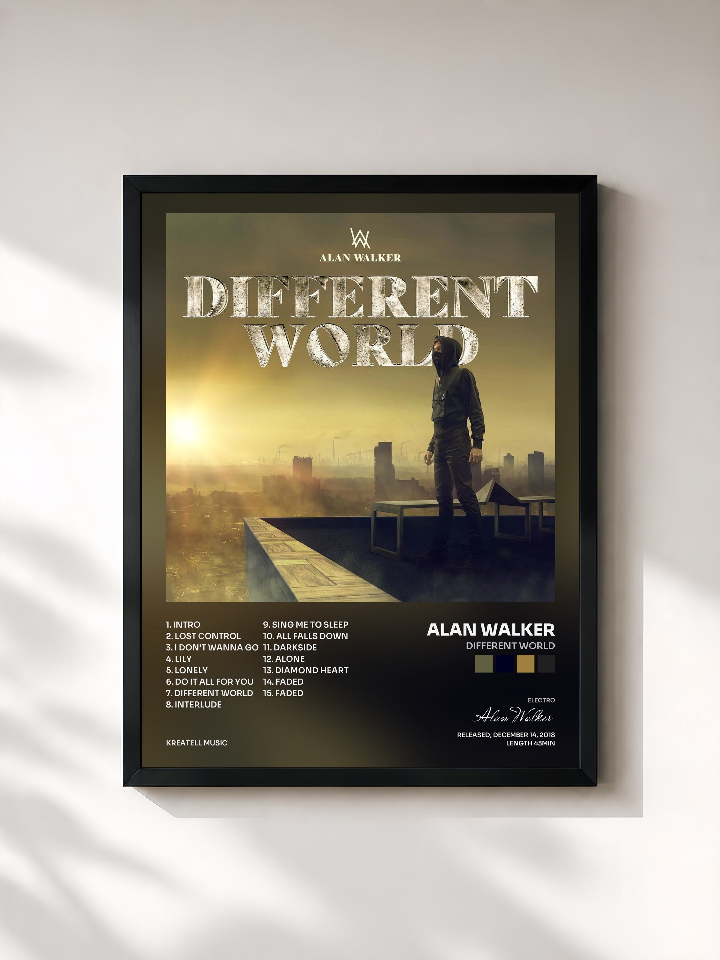 #noir Tableau de l'album Different World de Alan Walker, cadre noir, imprimé et encadré en France