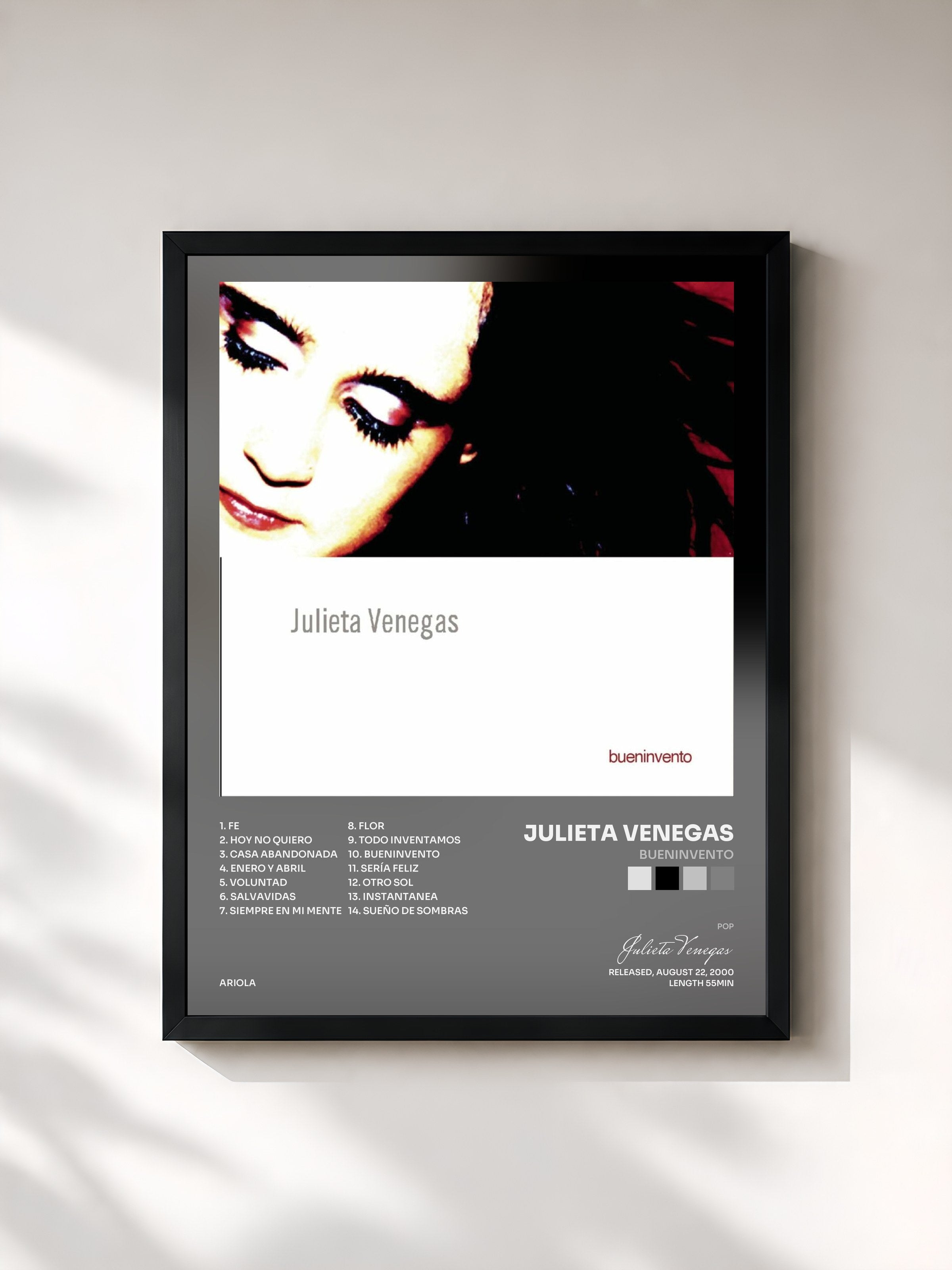 #noir Tableau de l'album Bueninvento de Julieta Venegas, cadre noir, imprimé et encadré en France
