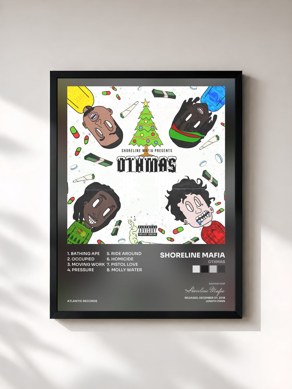 #noir Tableau de l'album OTXmas de Shoreline Mafia, cadre noir, imprimé et encadré en France