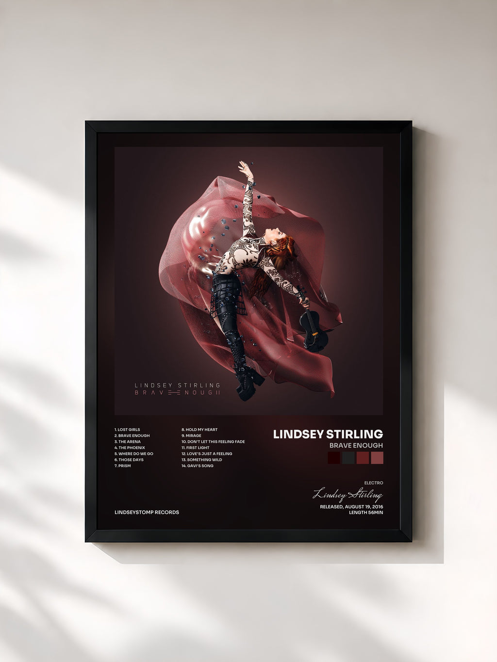 #noir Tableau de l'album Brave Enough de Lindsey Stirling, cadre noir, imprimé et encadré en France