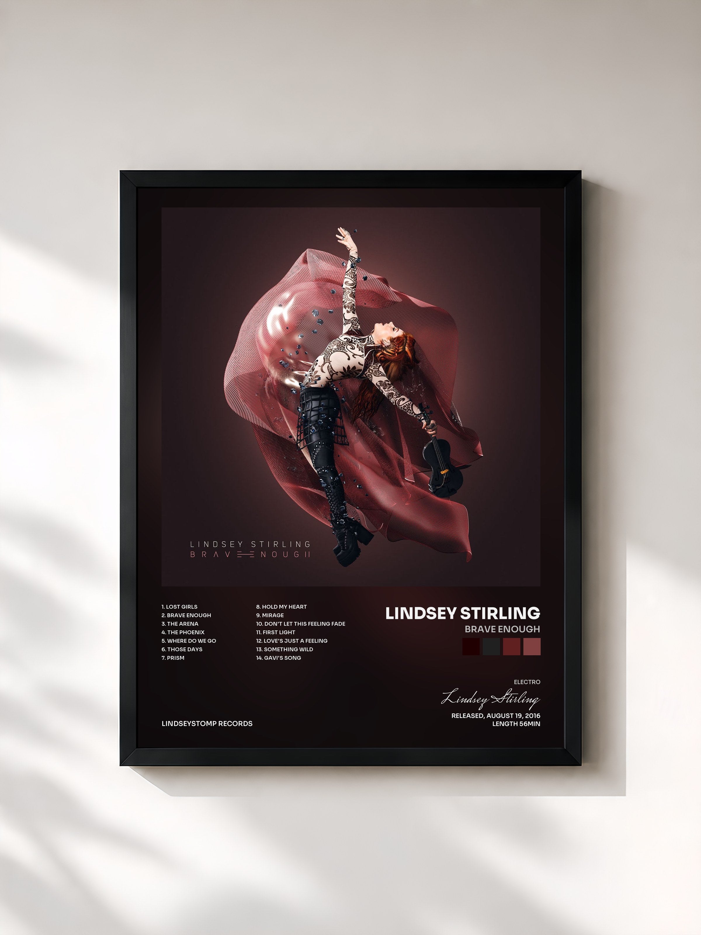 #noir Tableau de l'album Brave Enough de Lindsey Stirling, cadre noir, imprimé et encadré en France