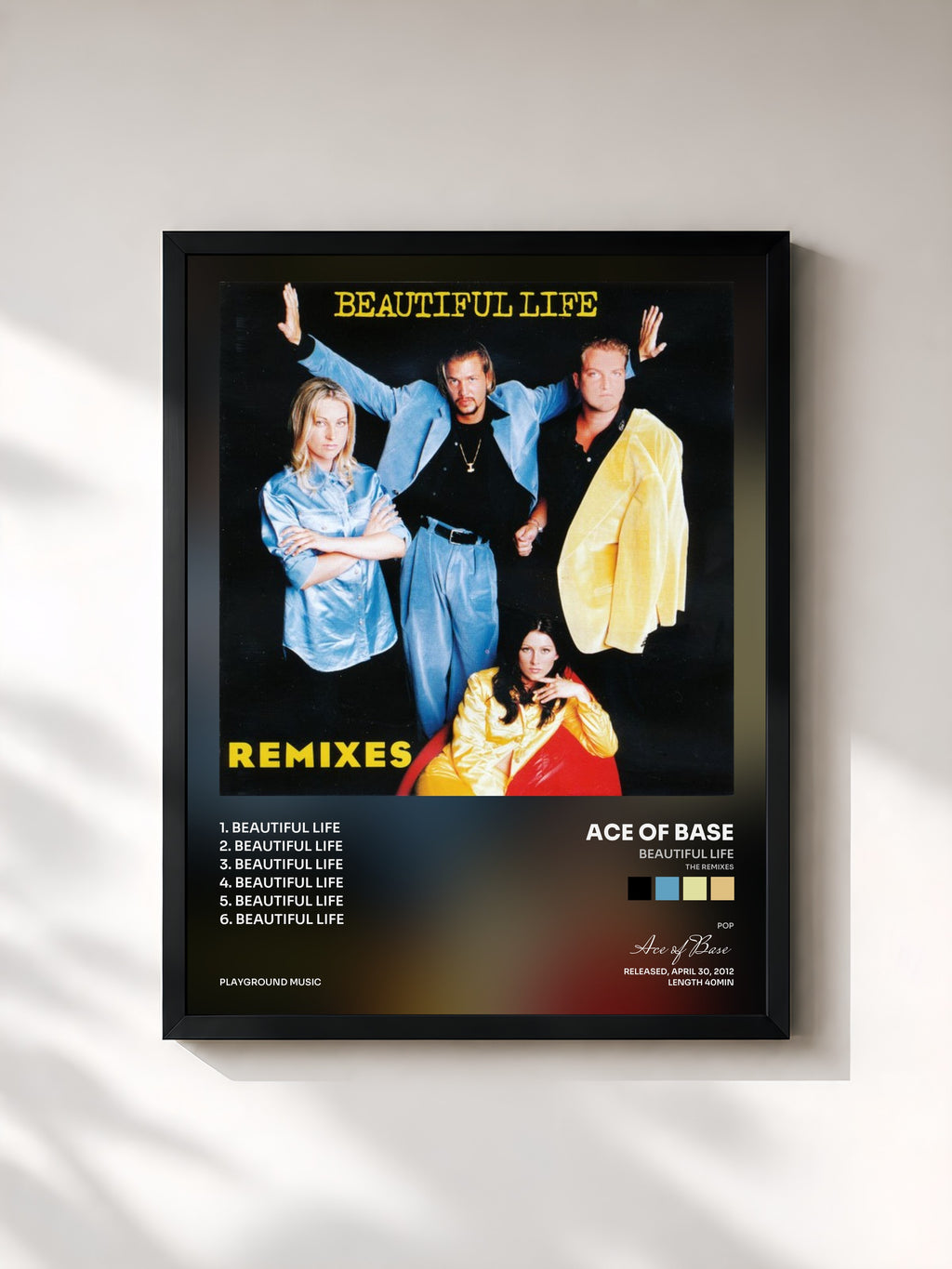 #noir Tableau de l'album Beautiful Life (The Remixes) de Ace of Base, cadre noir, imprimé et encadré en France