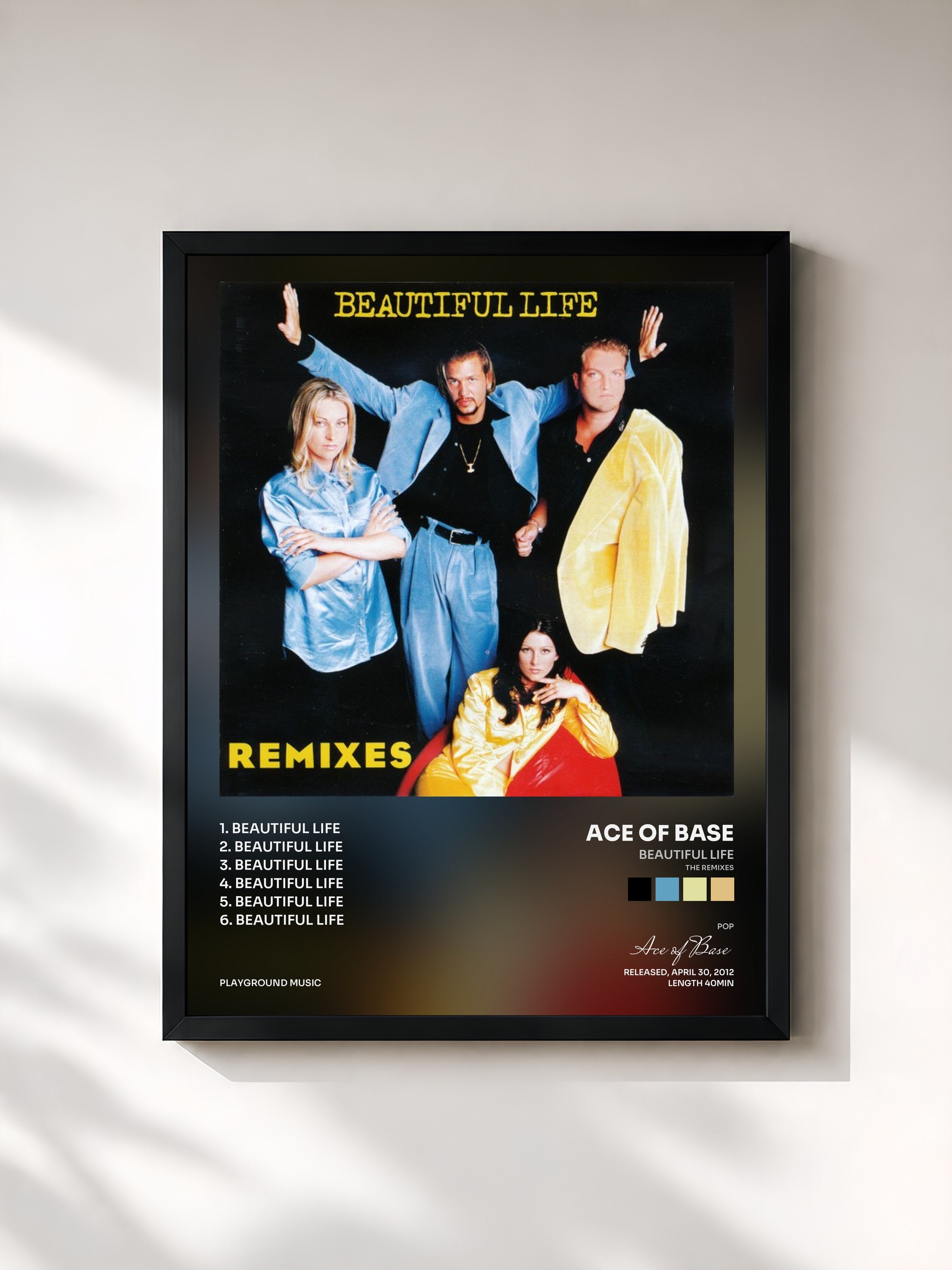 #noir Tableau de l'album Beautiful Life (The Remixes) de Ace of Base, cadre noir, imprimé et encadré en France
