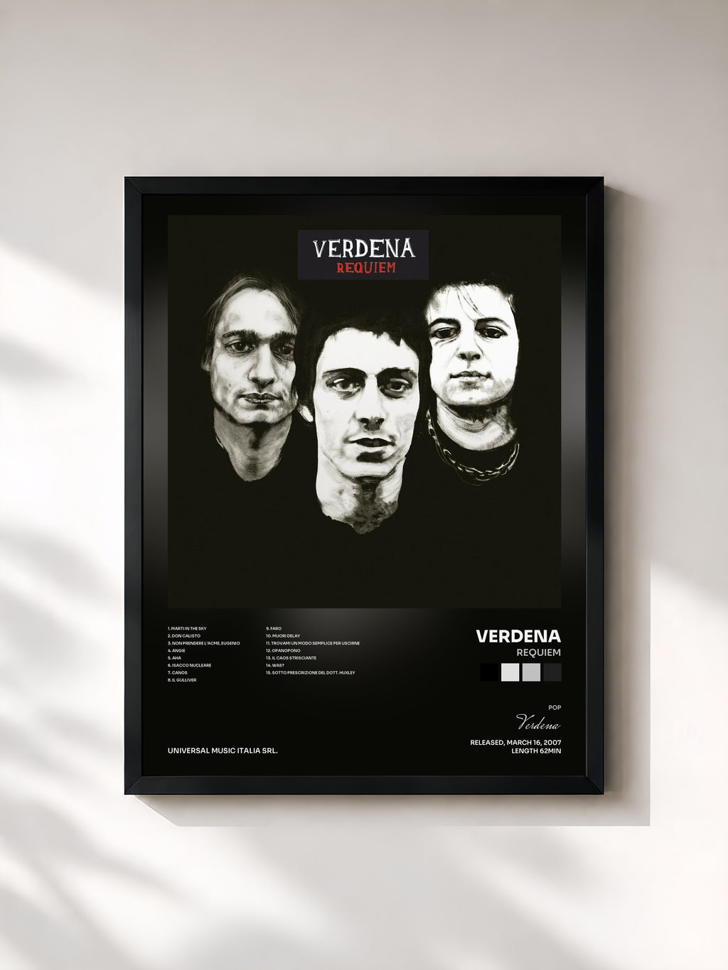 #noir Tableau de l'album Requiem de Verdena, cadre noir, imprimé et encadré en France