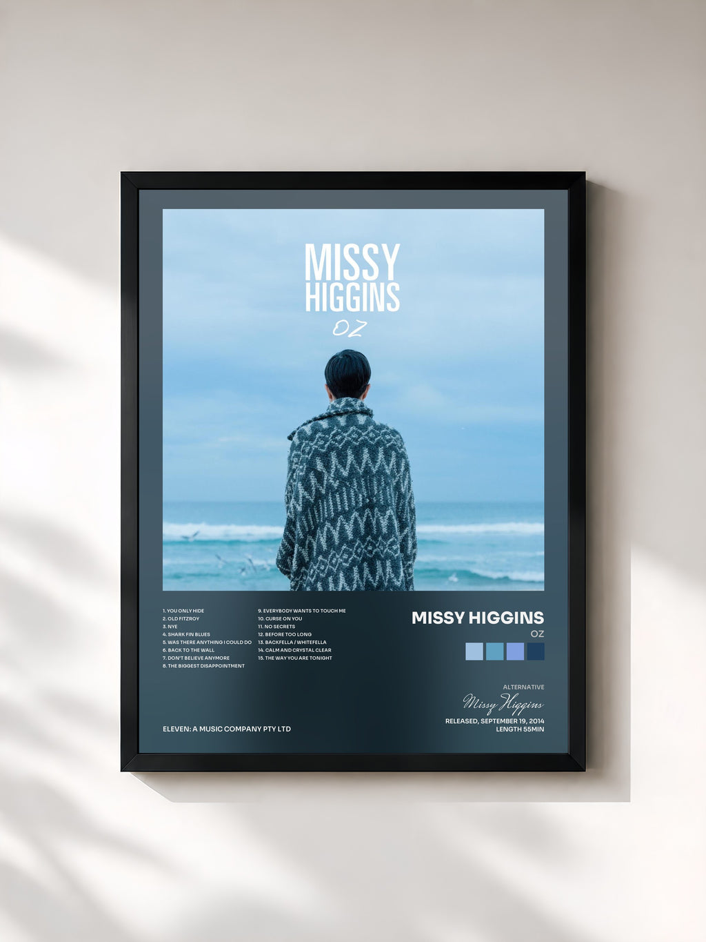 #noir Tableau de l'album Oz de Missy Higgins, cadre noir, imprimé et encadré en France